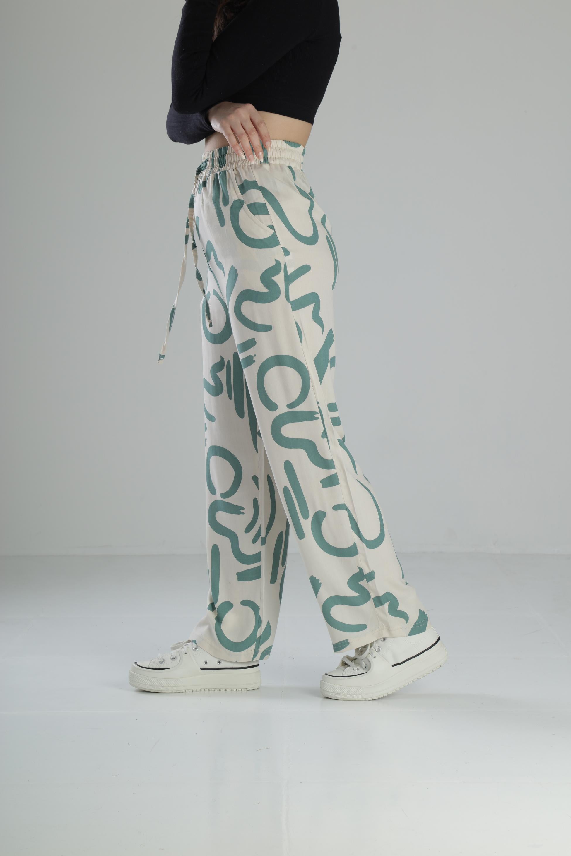 Yeşil Etnik Desenli Baggy Pantolon COC1848