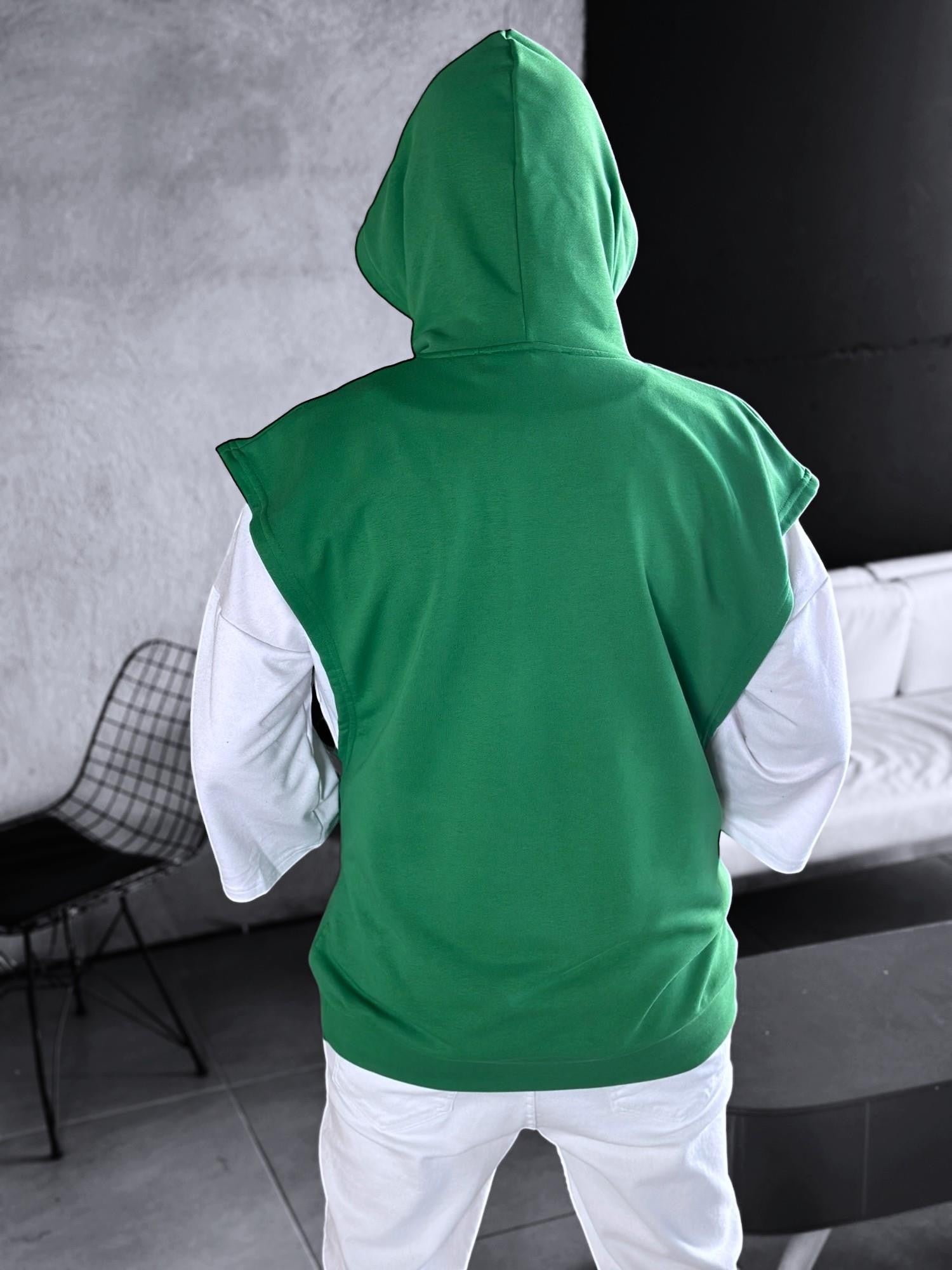 Yeşil Kapüşonlu Sıfır Kol Hoodie COC1850