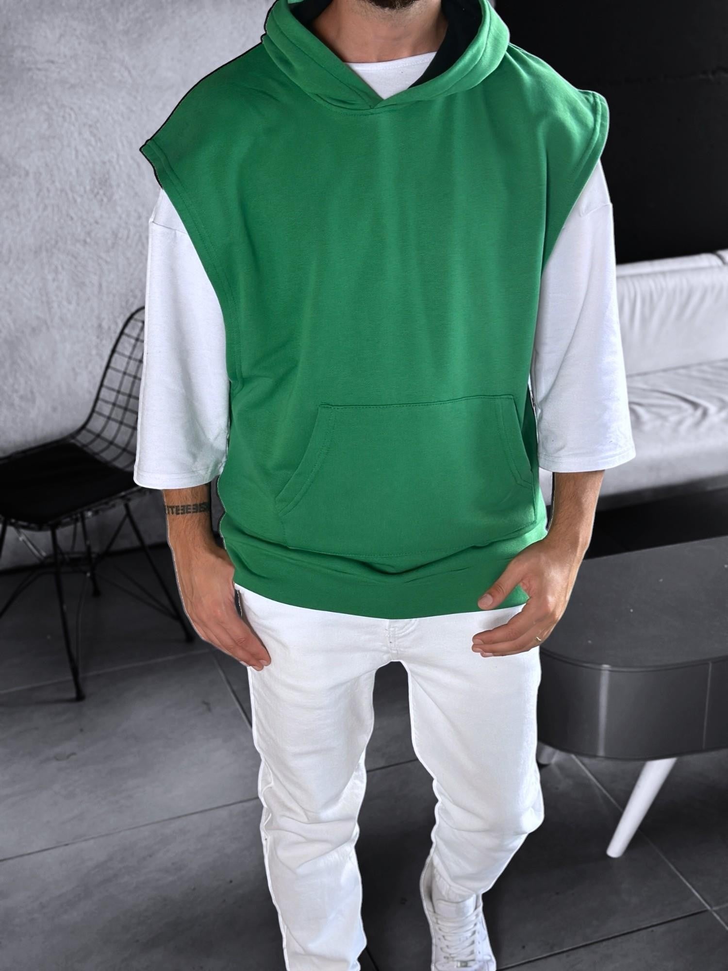 Yeşil Kapüşonlu Sıfır Kol Hoodie COC1850