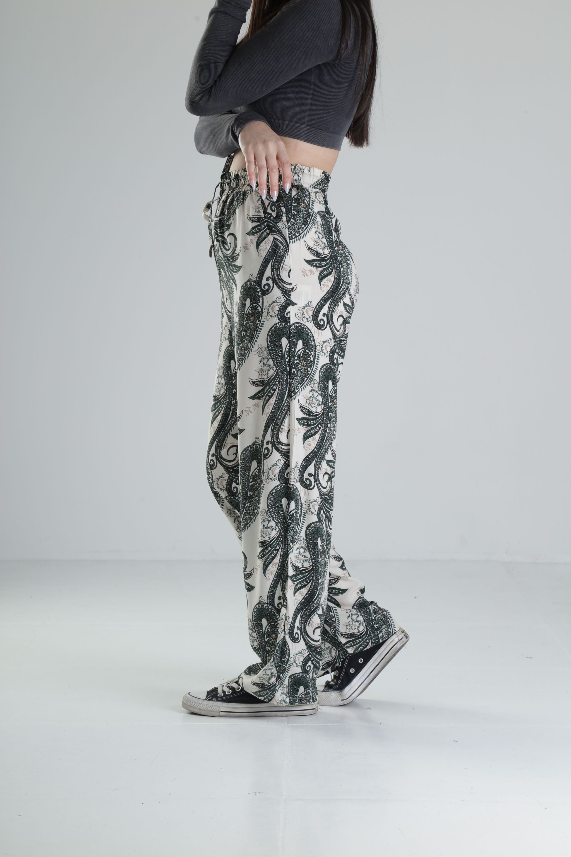 Yeşil Yaprak Desenli Baggy Pantolon COC1858