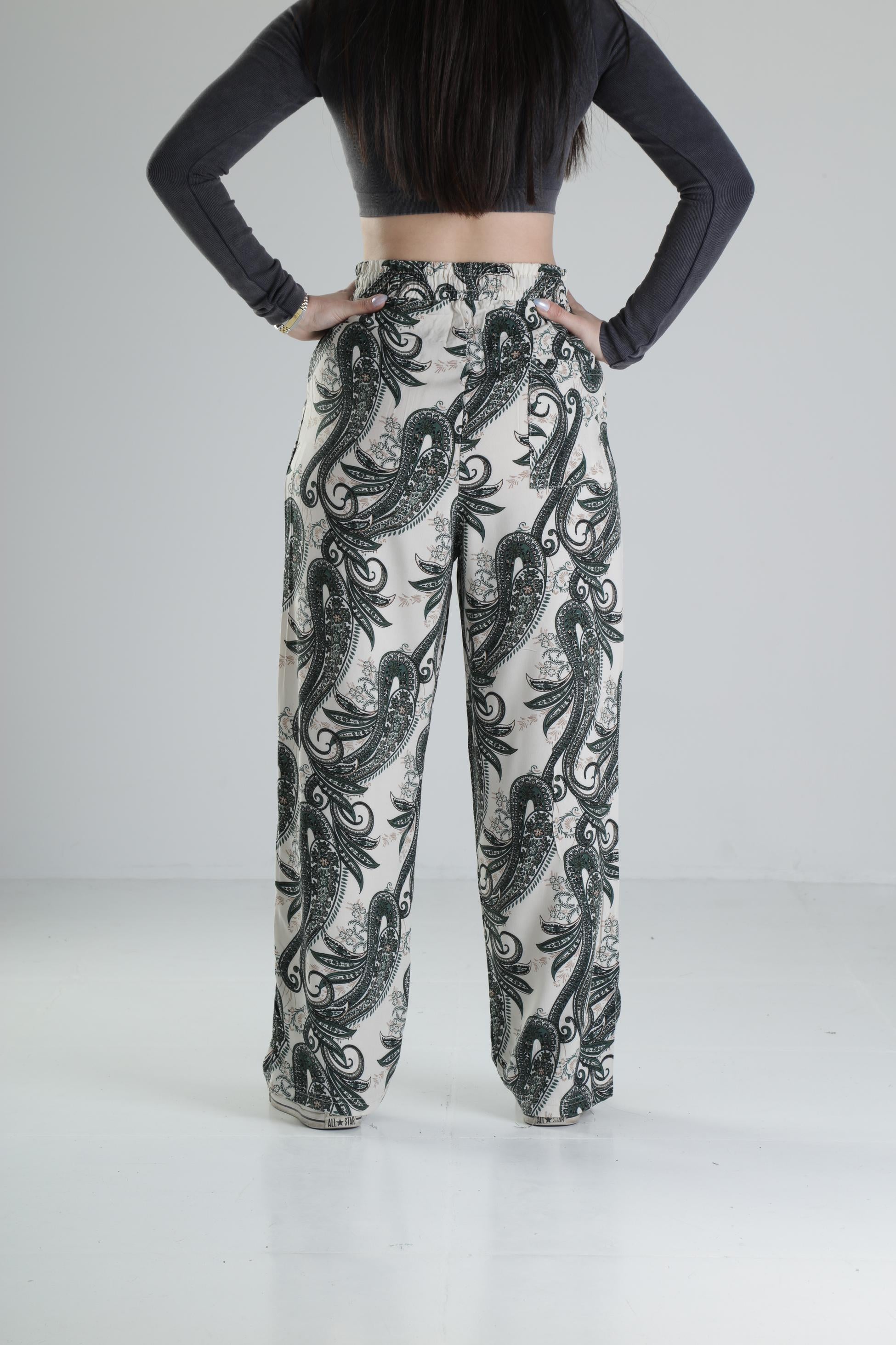 Yeşil Yaprak Desenli Baggy Pantolon COC1858