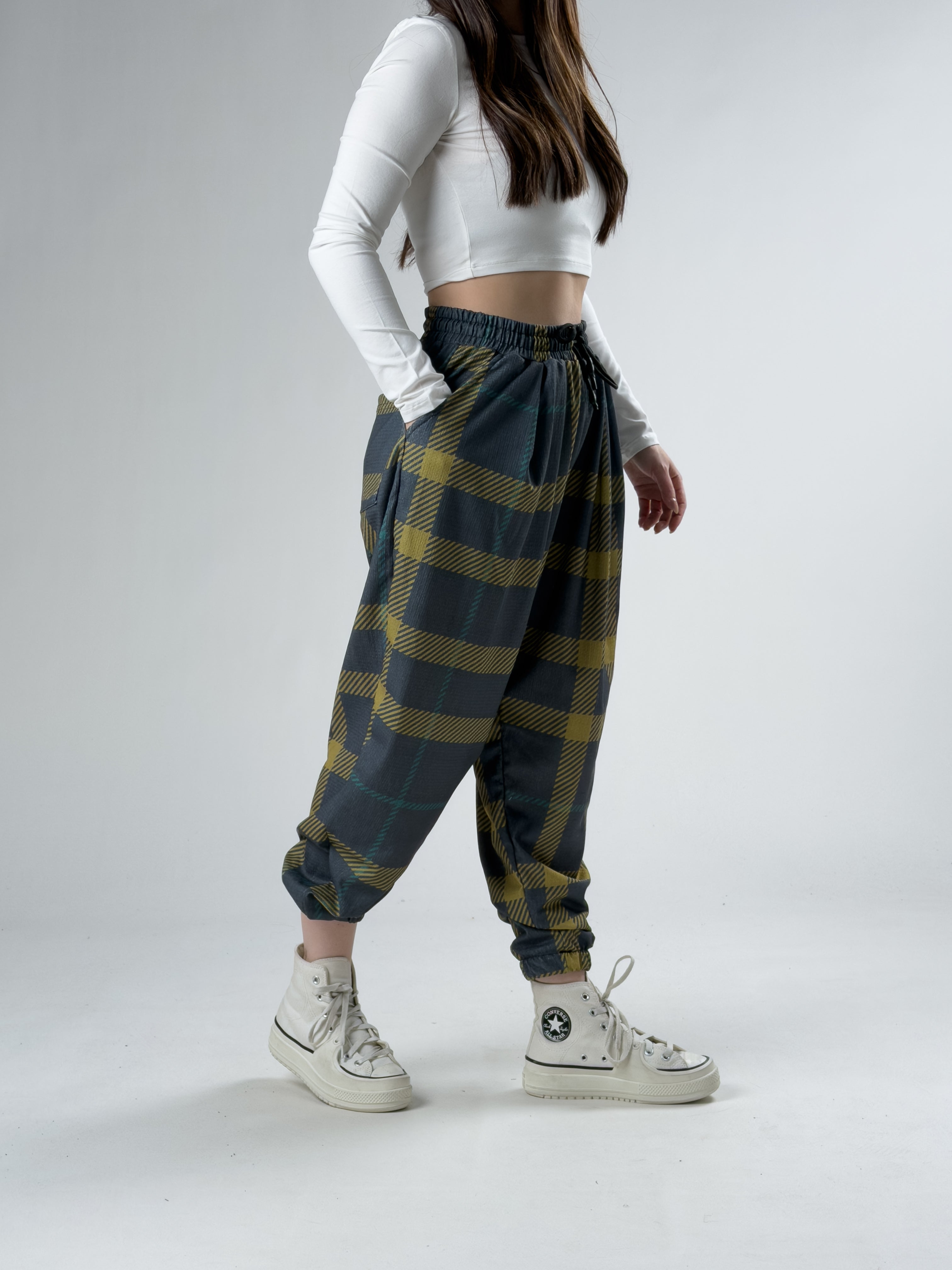 Yeşil Çizgili Kadın Jogger Pantolon COC2922