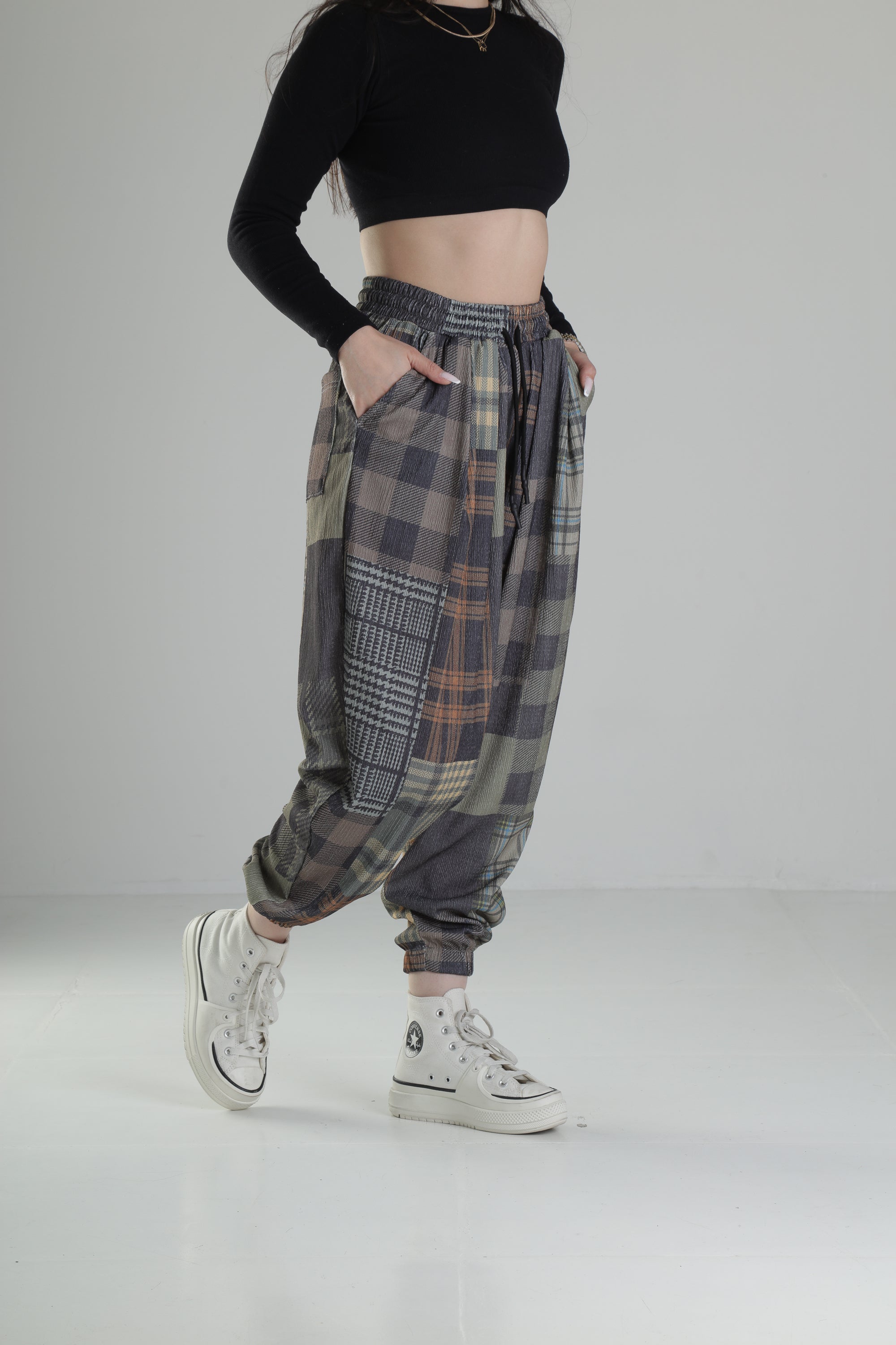 Yeşil Ekose Jogger Pantolon COC1860