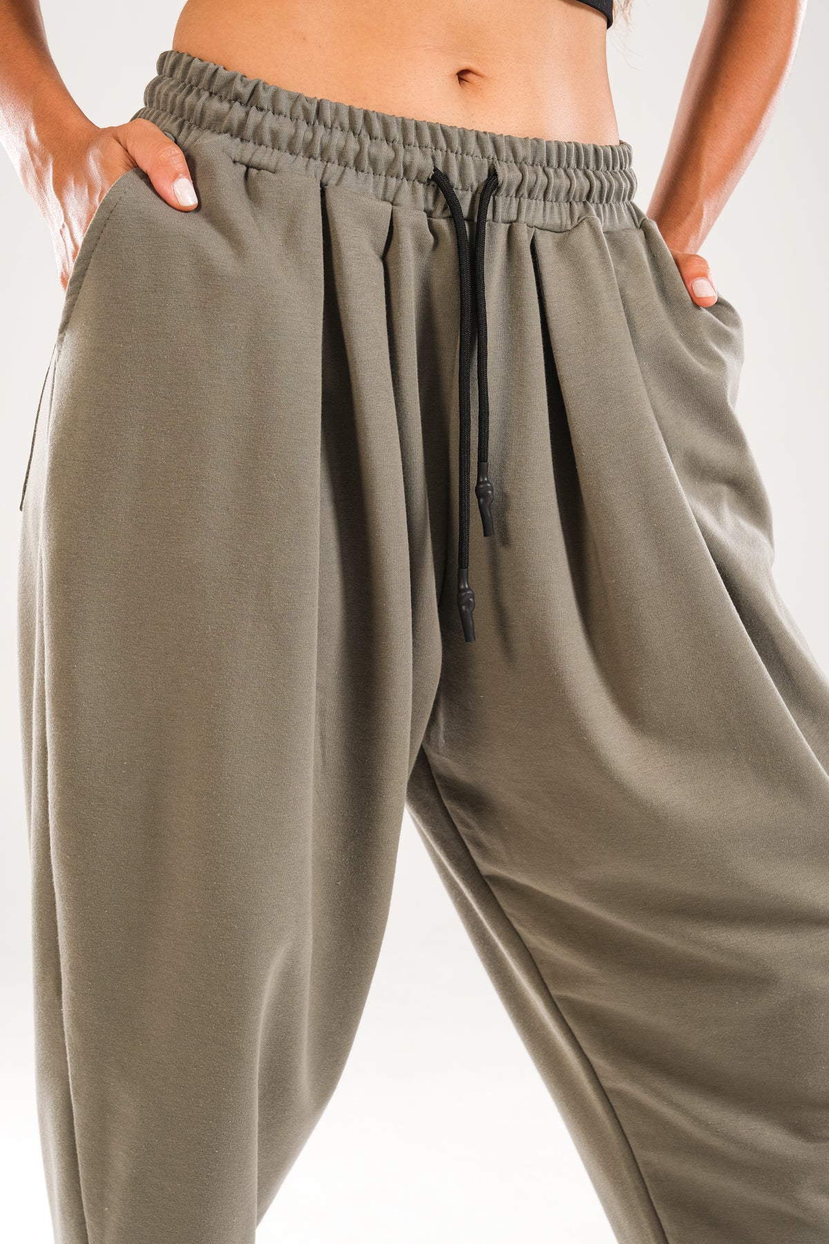 Yeşil Pileli Jogger Pantolon COC1145