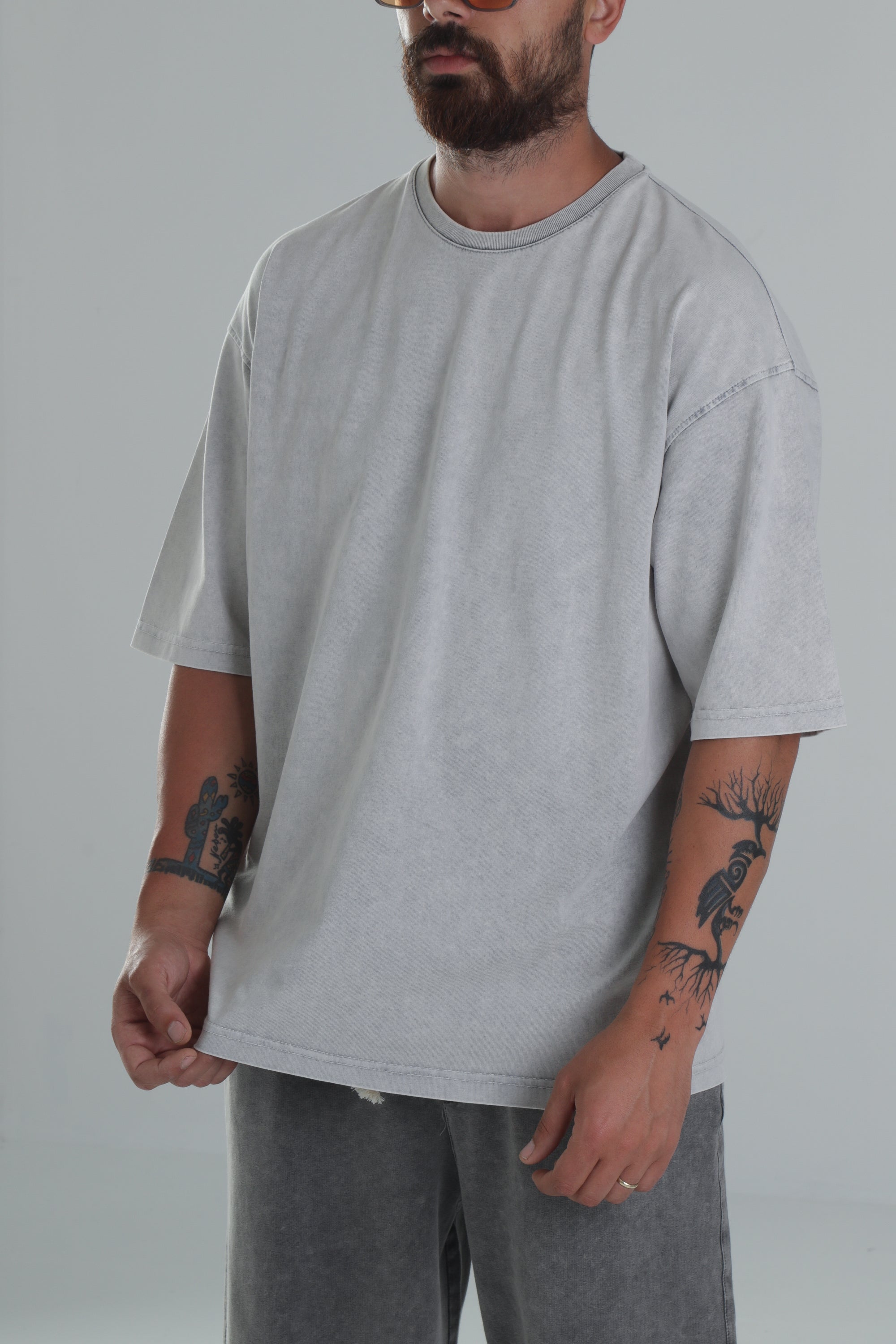 Yıkamalı Gri Oversize T-Shirt COC1306