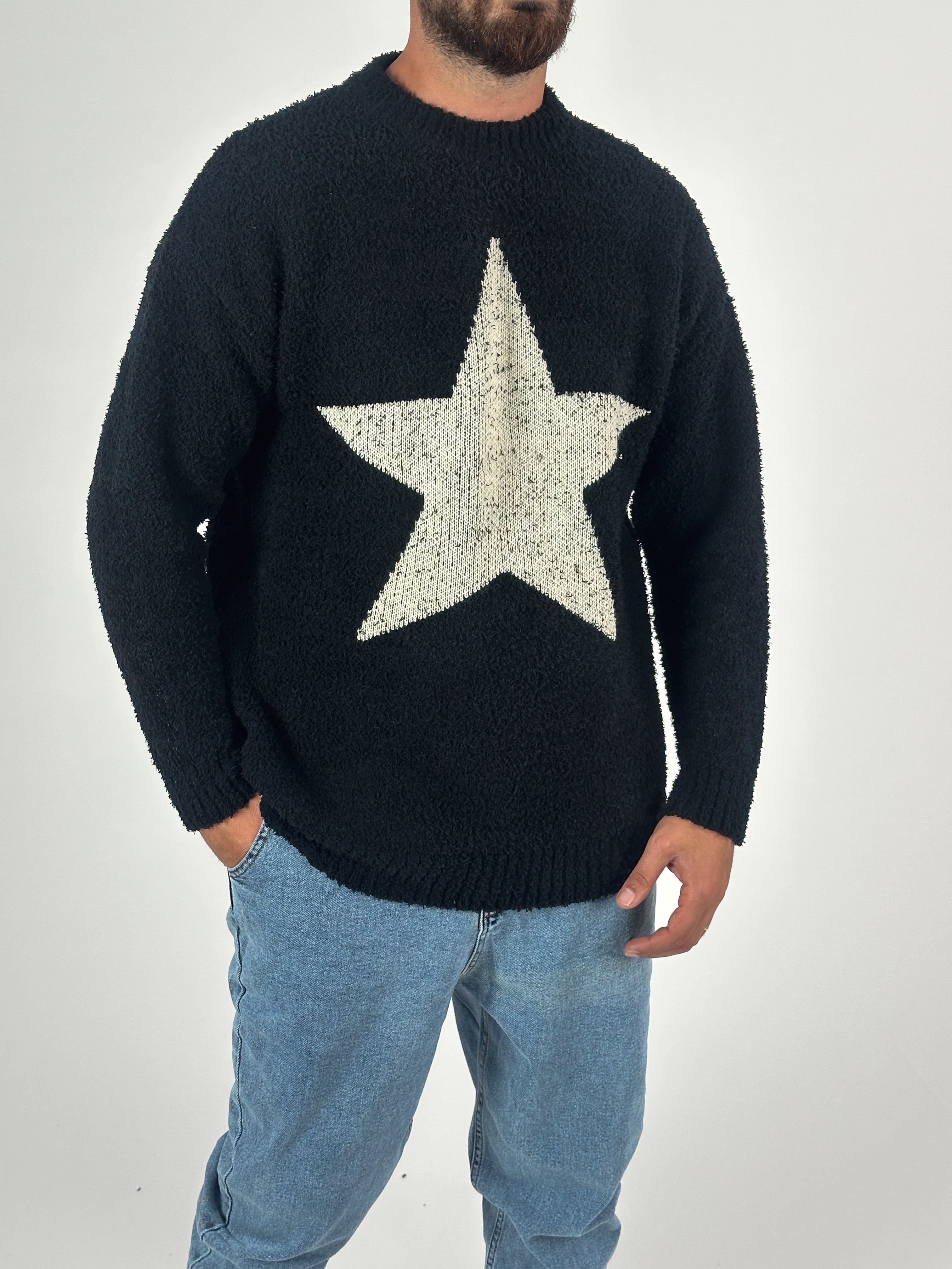 Yıldız Desenli Erkek Peluş Sweat COC1176