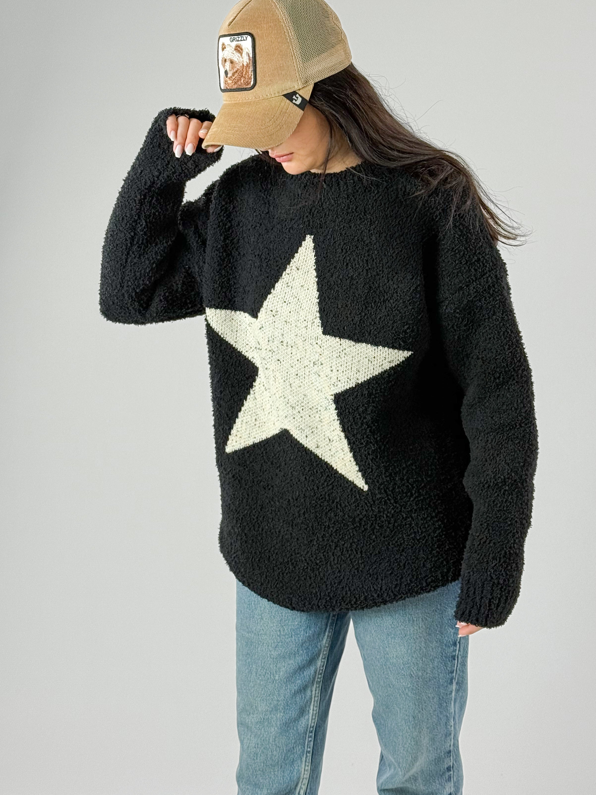 Yıldız Desenli Kadın Peluş Sweatshirt COC1074