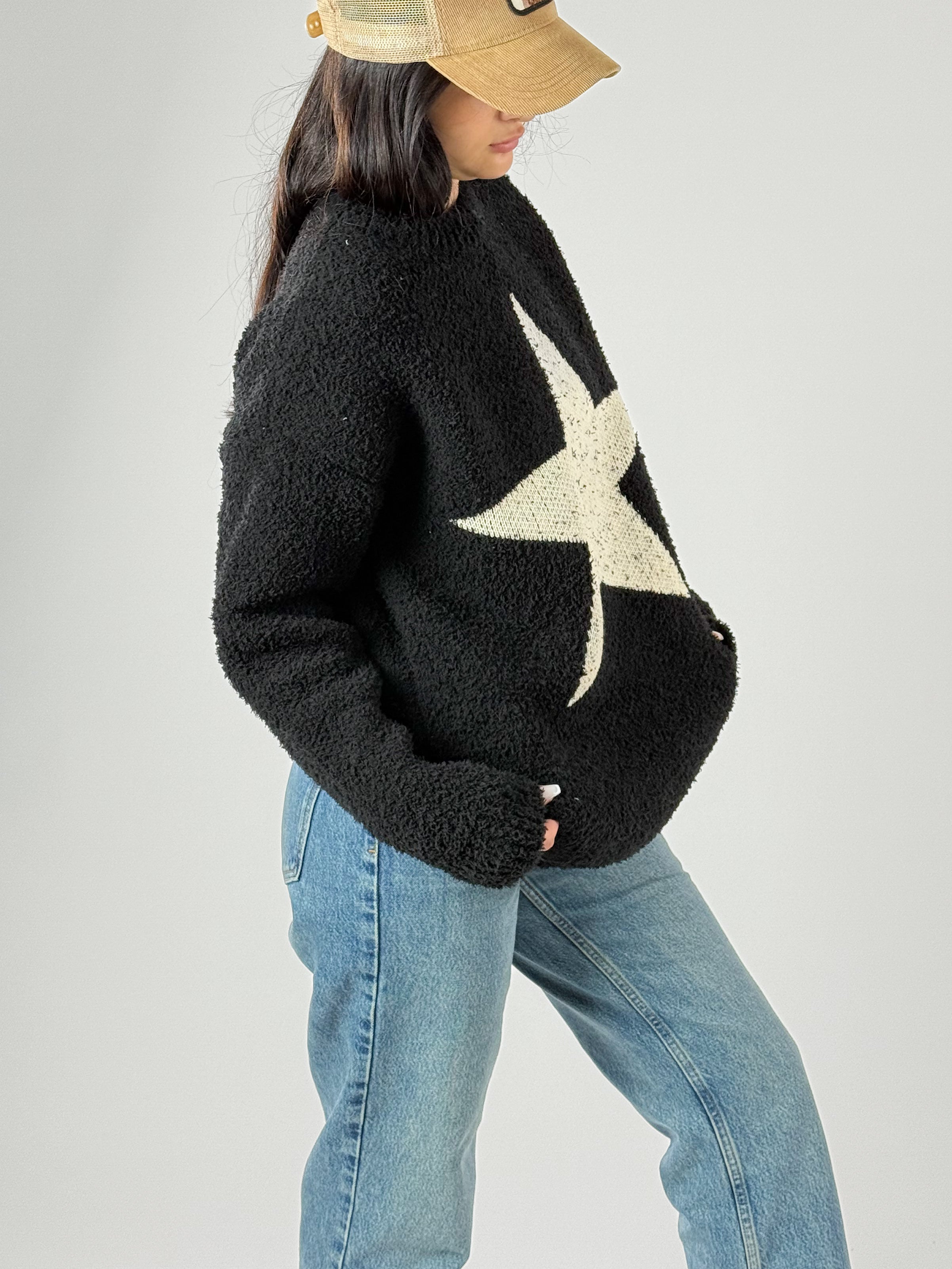 Yıldız Desenli Kadın Peluş Sweatshirt COC1074