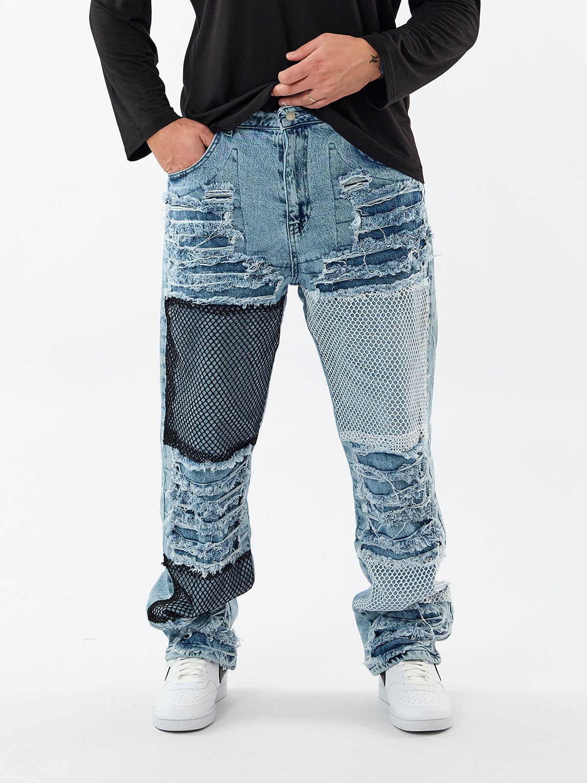 Yırtık File Detaylı Baggy Jean Erkek Pantolon COC3602