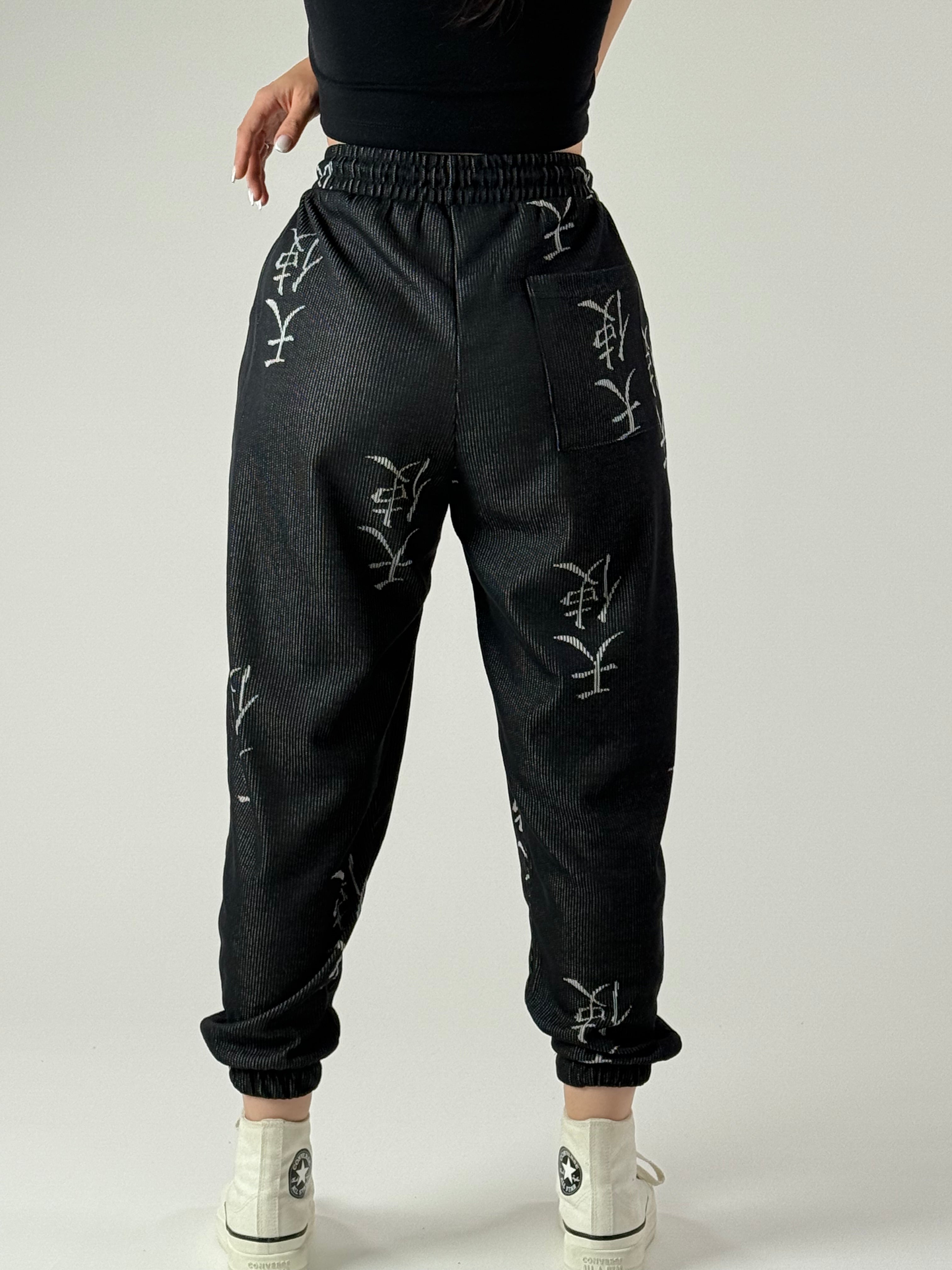 Chinese Desenli Antrasit Kadın Jogger Pantolon COC1001