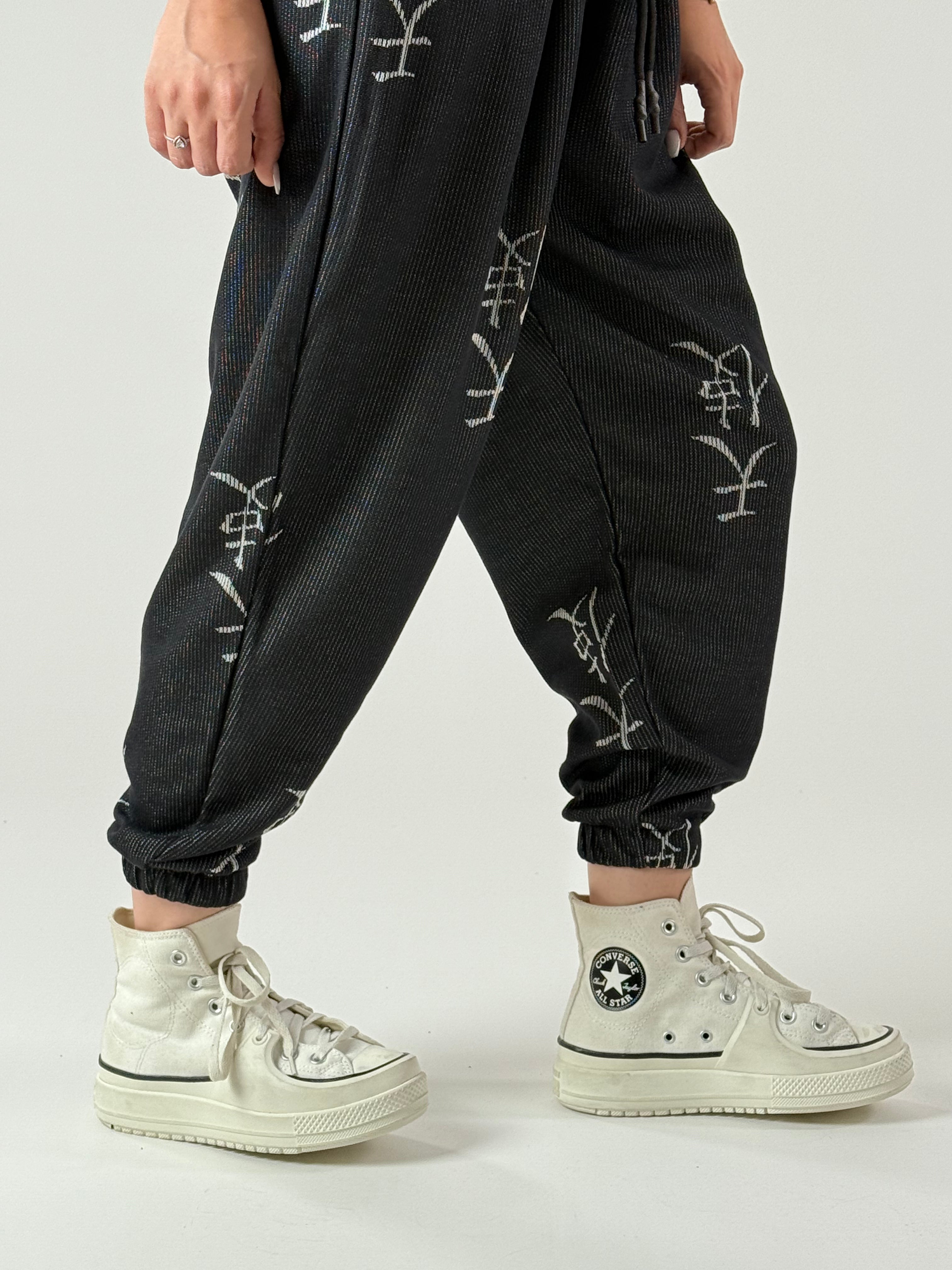 Chinese Desenli Antrasit Kadın Jogger Pantolon COC1001