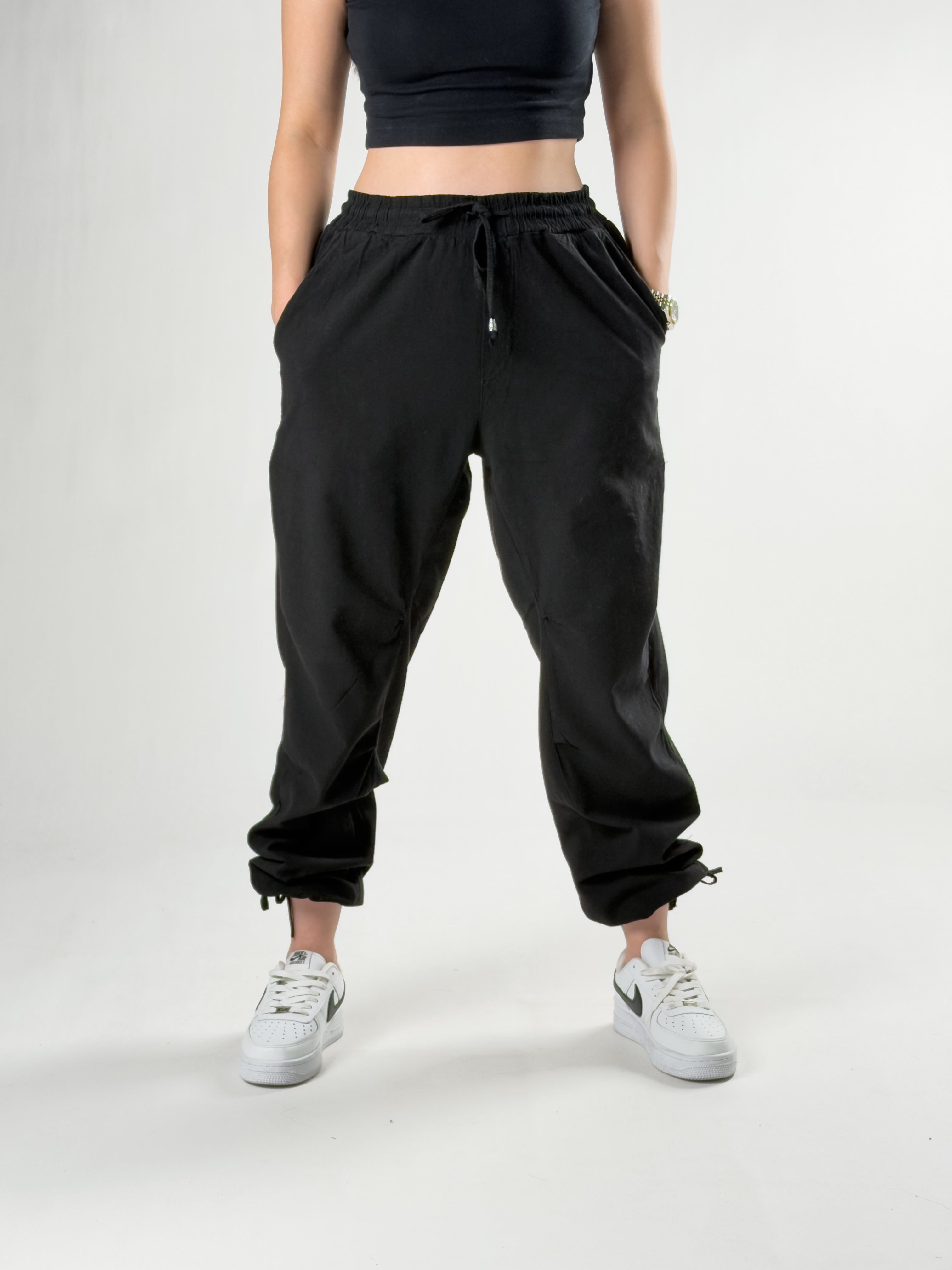 Keten Siyah Kadın Jogger Pantolon COC2839