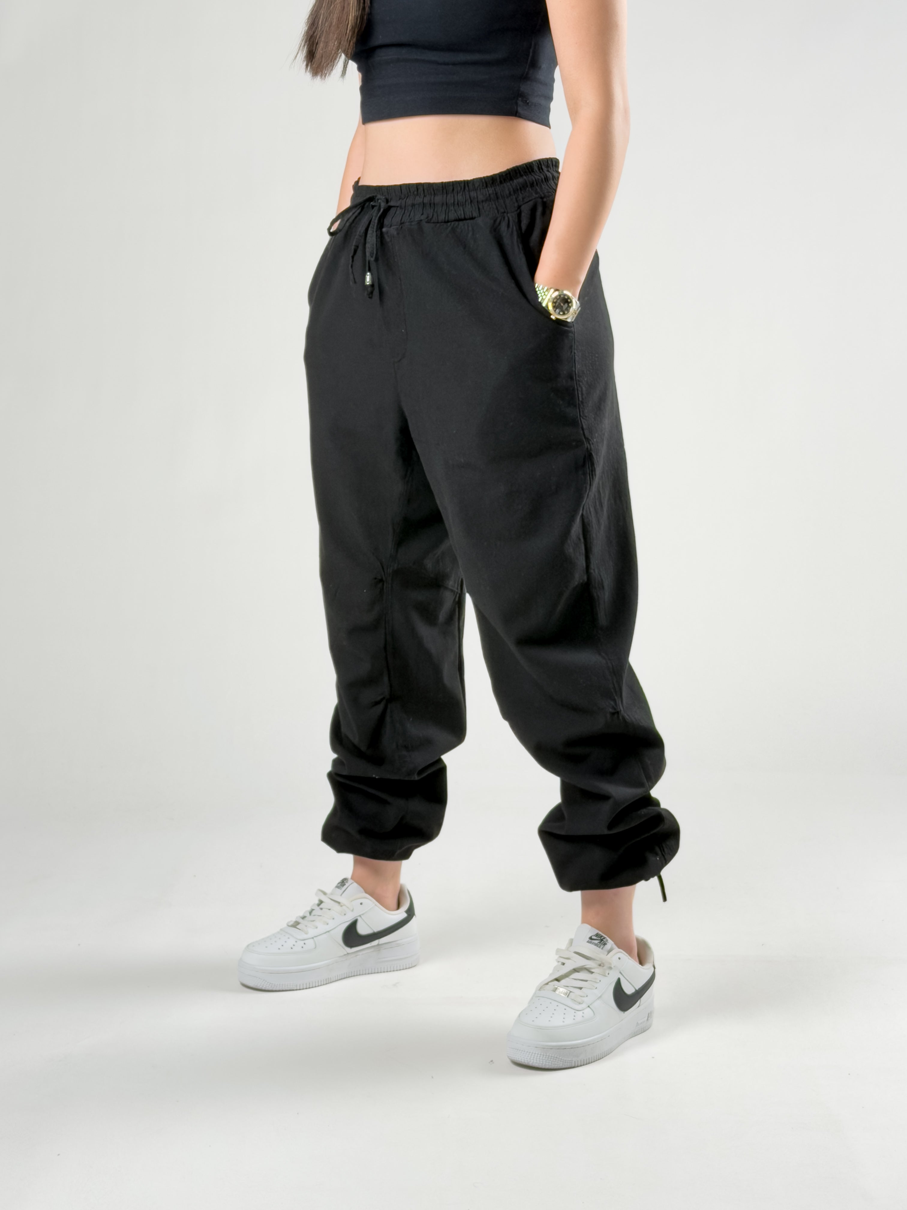 Keten Siyah Kadın Jogger Pantolon COC2839