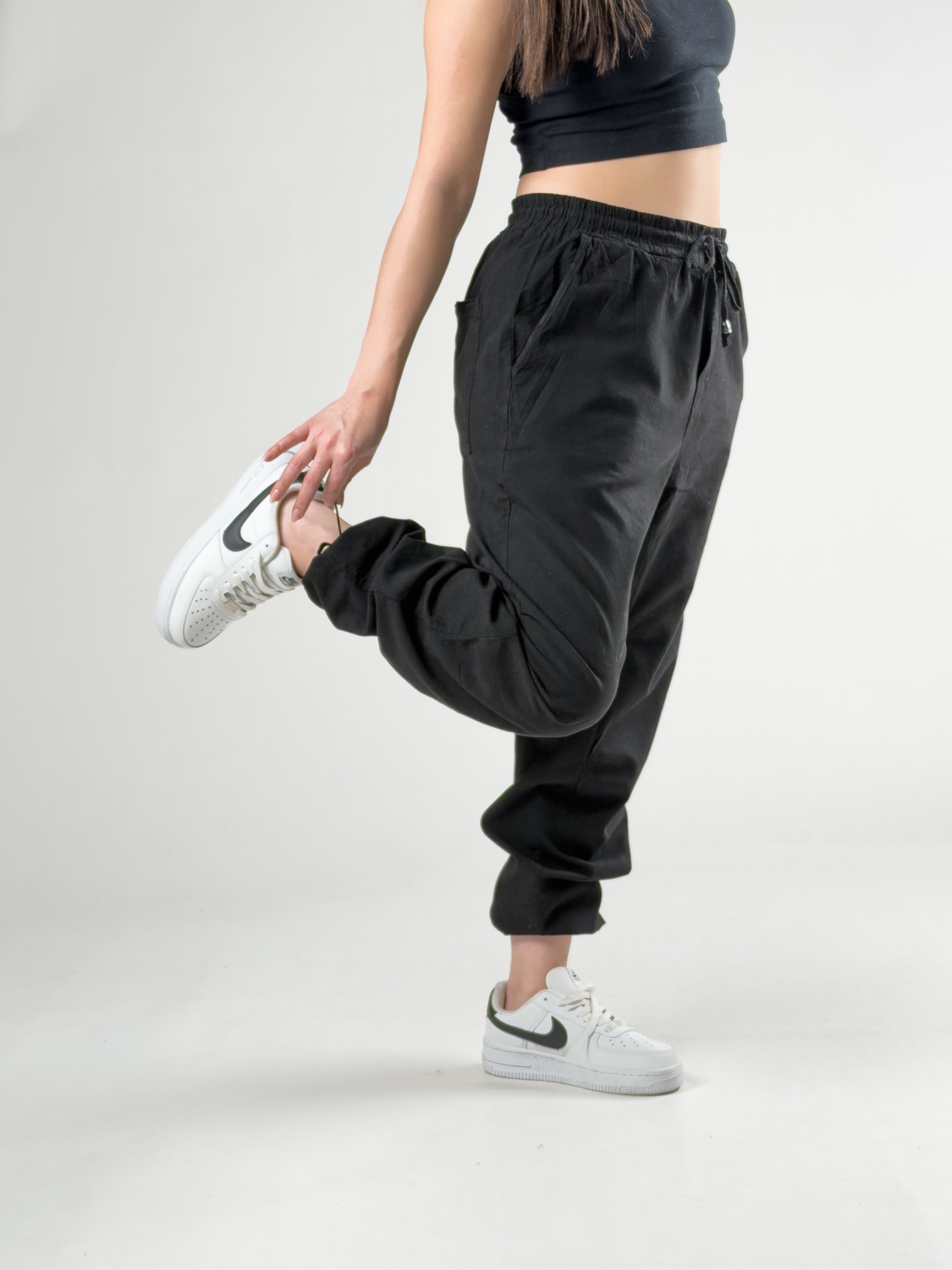 Keten Siyah Kadın Jogger Pantolon COC2839