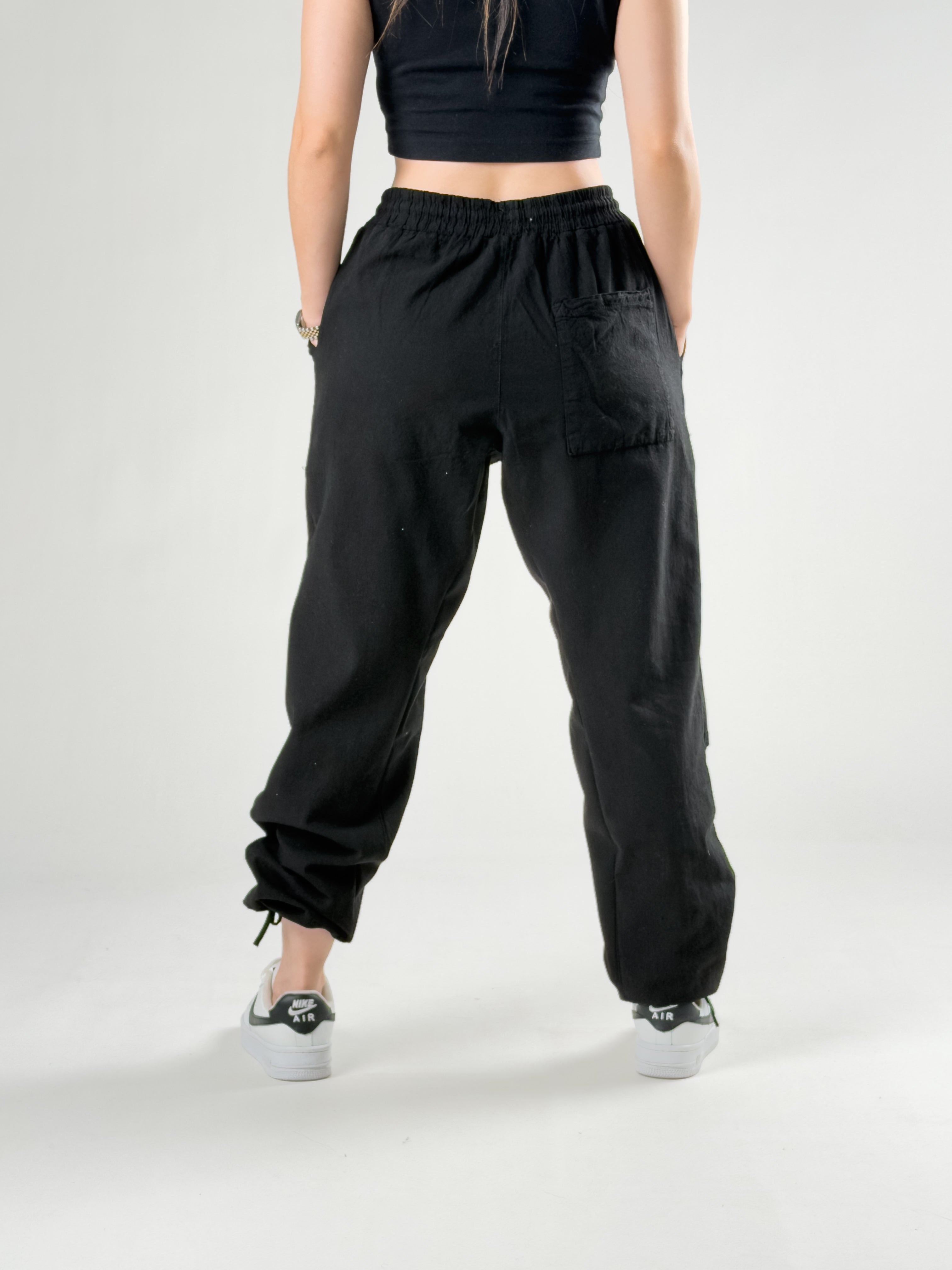 Keten Siyah Kadın Jogger Pantolon COC2839