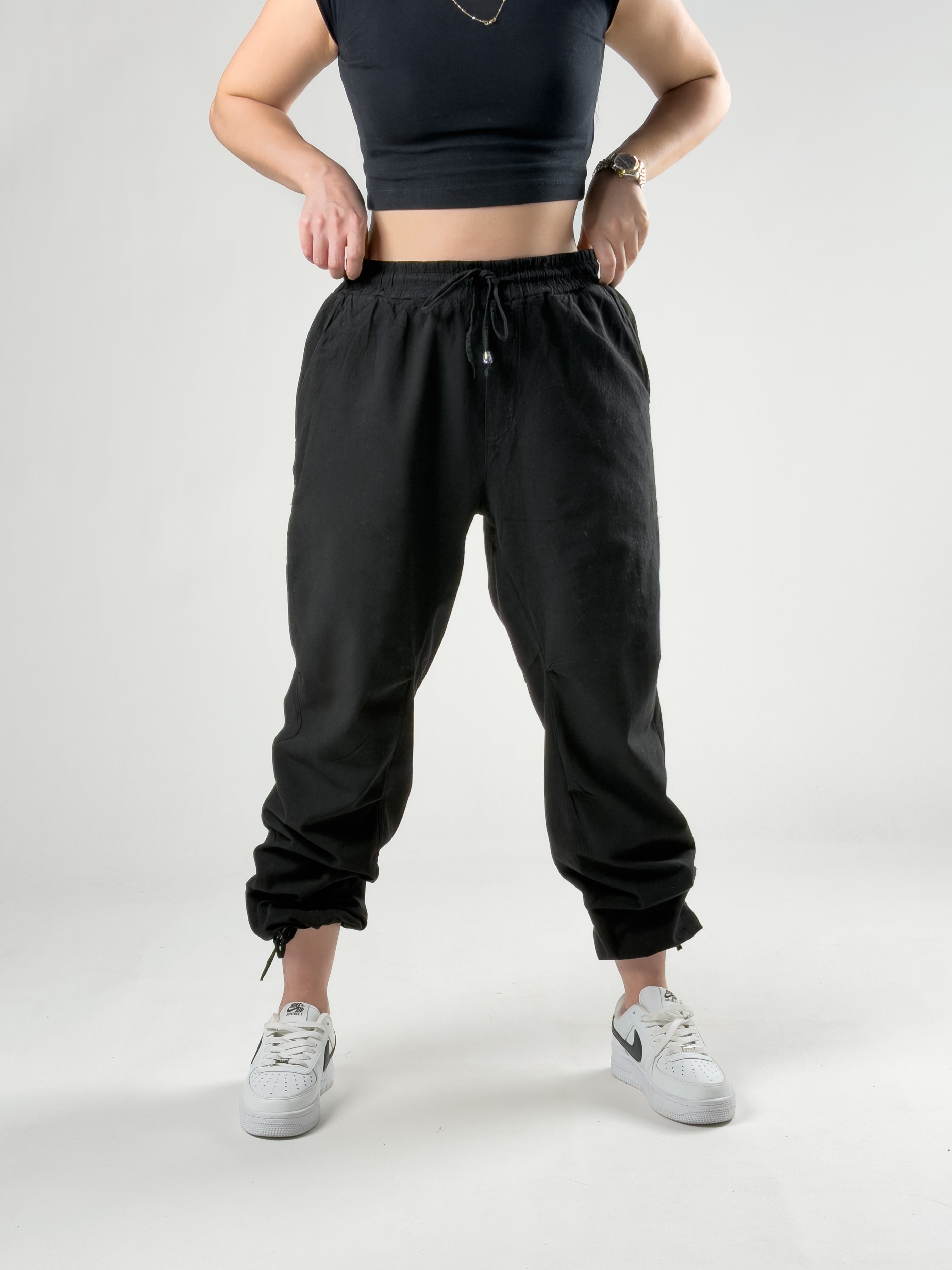 Keten Siyah Kadın Jogger Pantolon COC2839