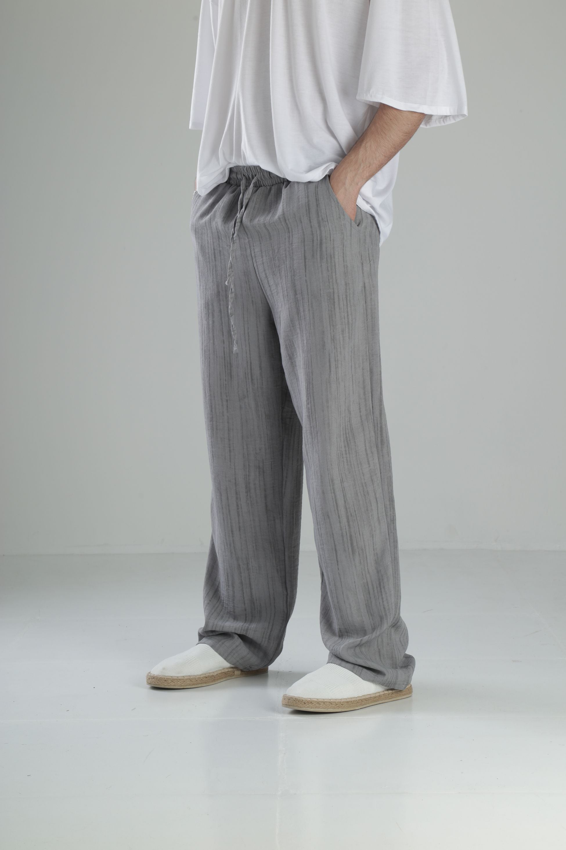 Aerobin Keten Gri Baggy Pantolon COC2506