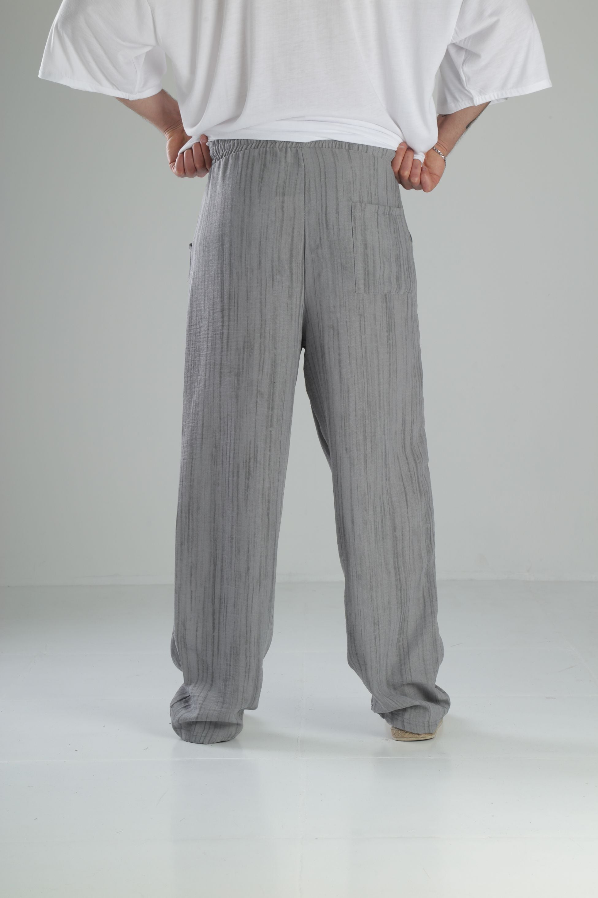 Aerobin Keten Gri Baggy Pantolon COC2506