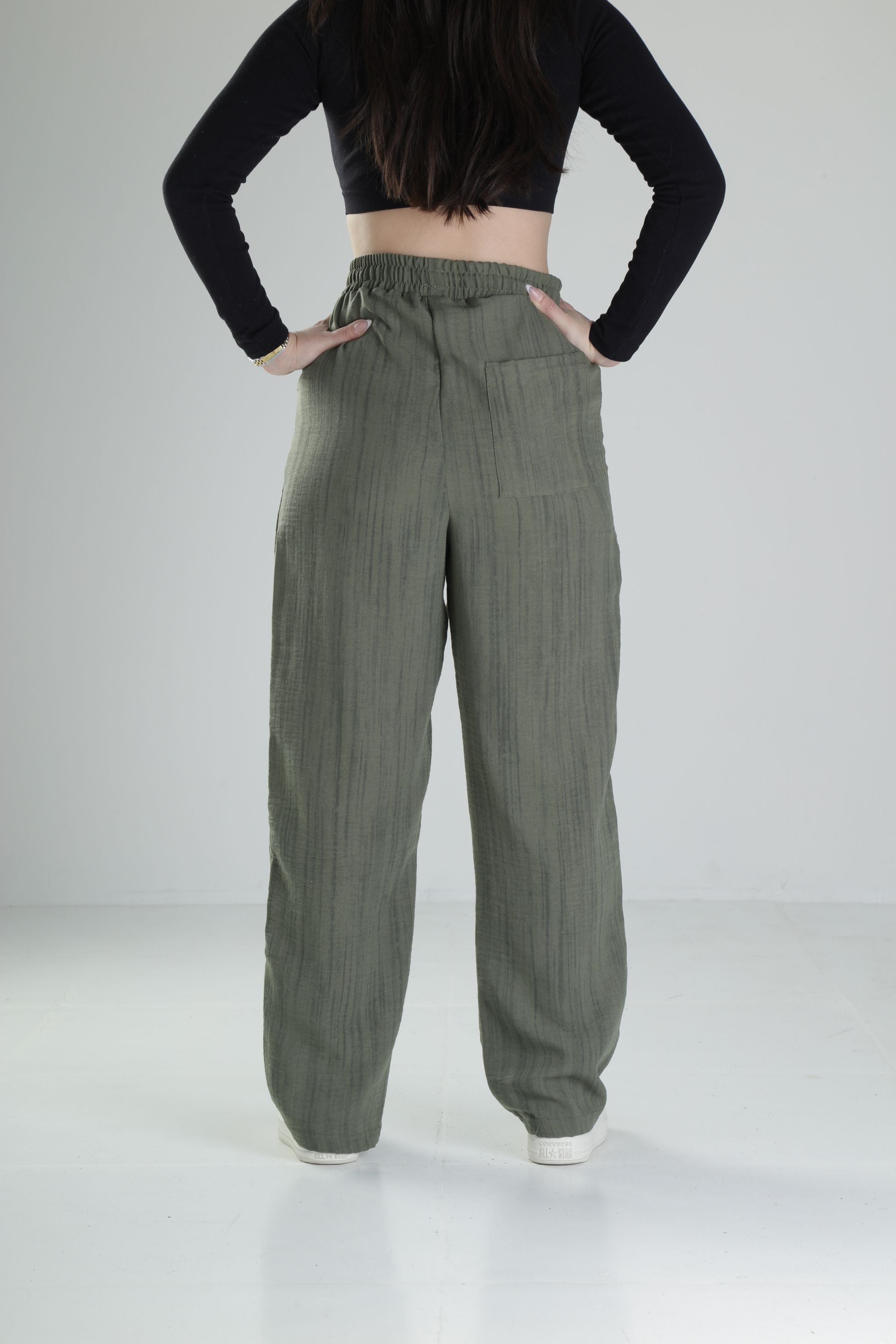 Aerobin Keten Kumaş Yeşil Baggy Pantolon COC2511