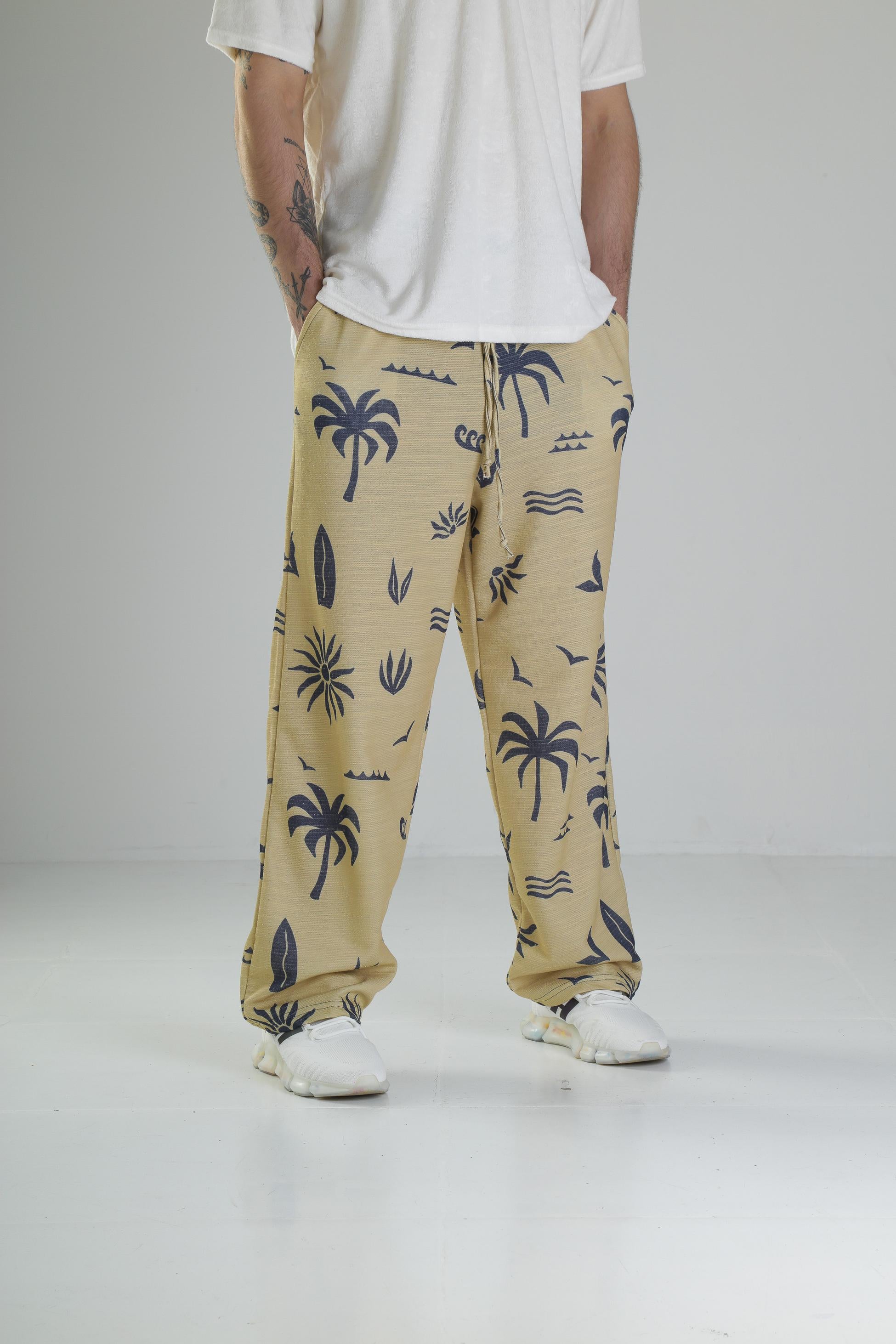 Ağaç Desenli Sarı Baggy Pantolon COC2516