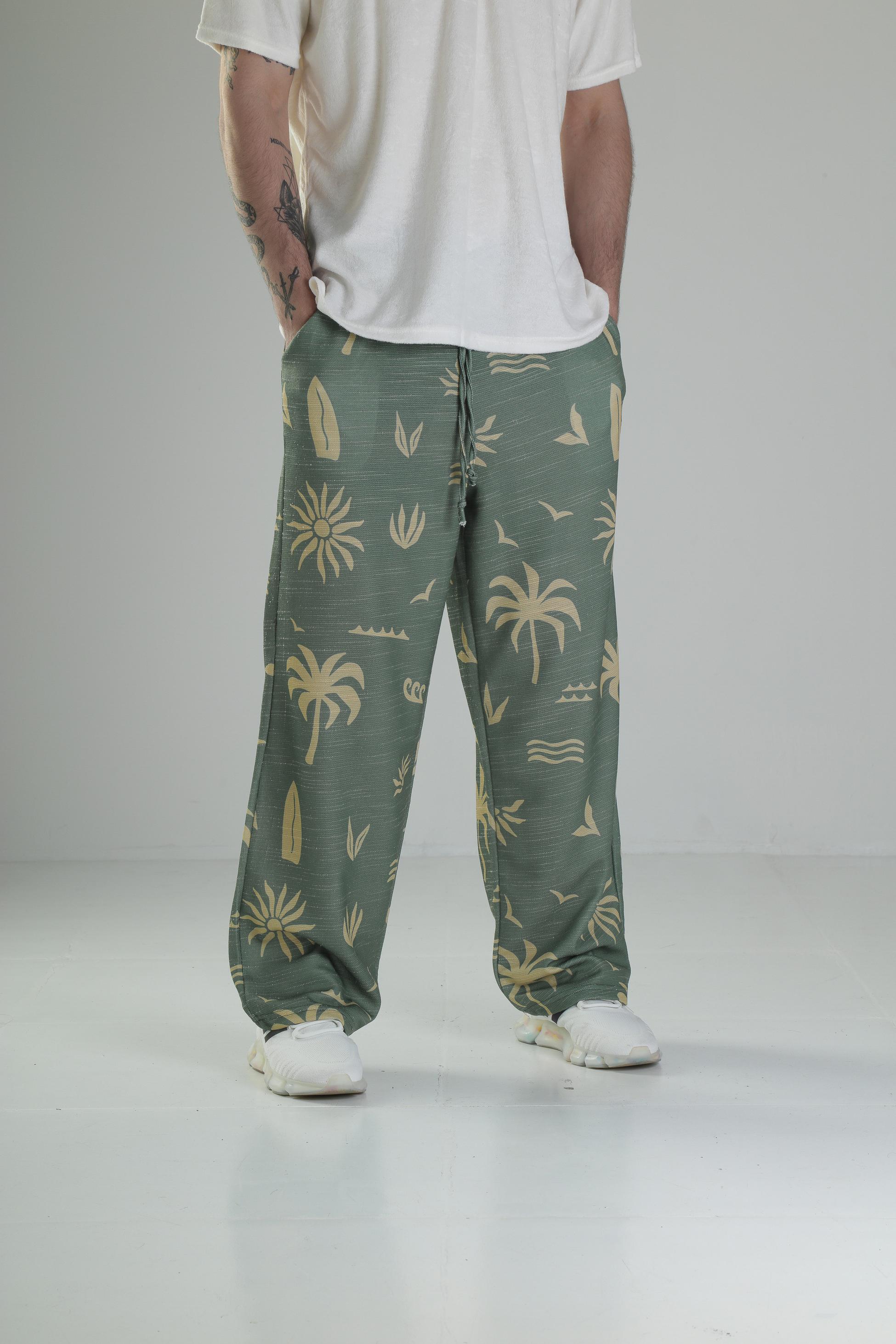 Ağaç Desenli Yeşil Baggy Pantolon COC2517