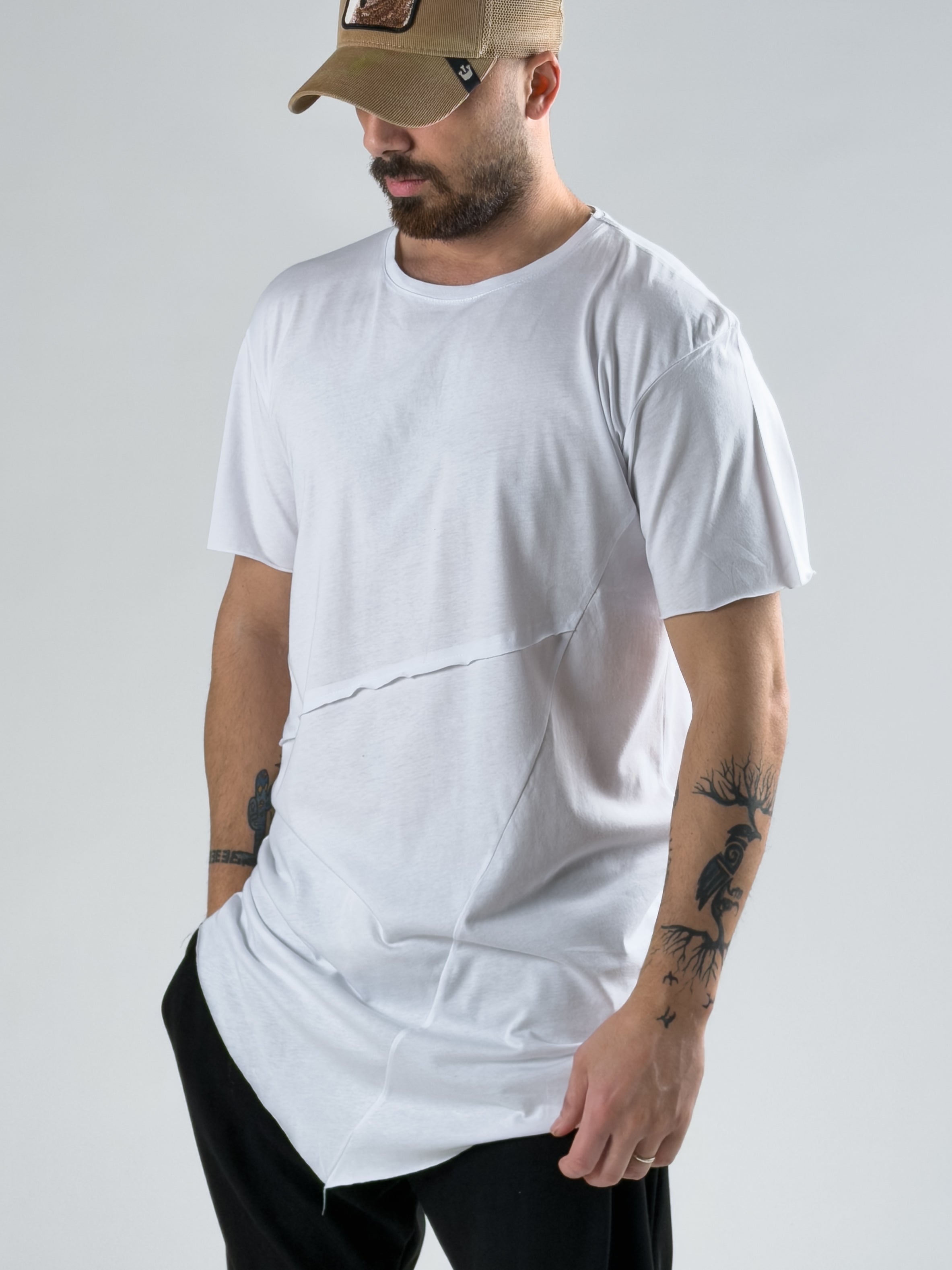 Asimetrik Beyaz Erkek T-Shirt COC3011