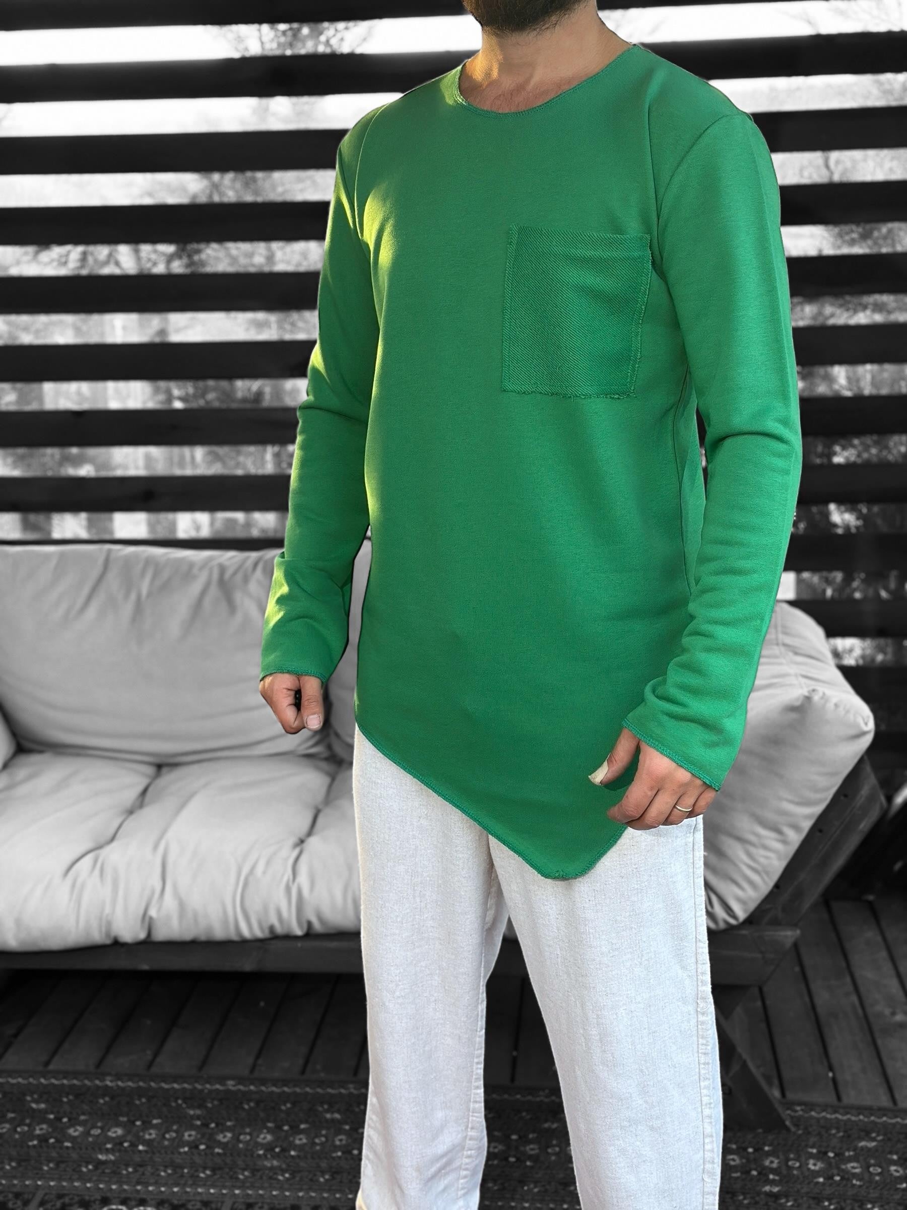 Asimetrik Cep Detaylı Yeşil Sweat COC2402