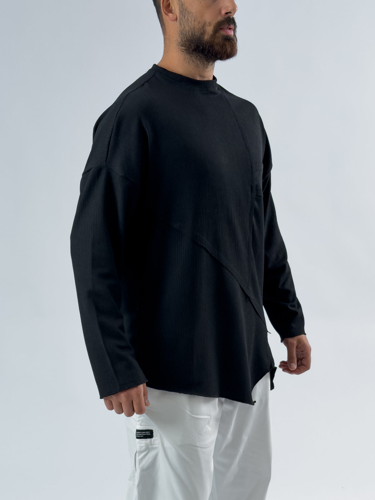Asimetrik Dikişli Siyah Erkek Sweatshirt COC3455