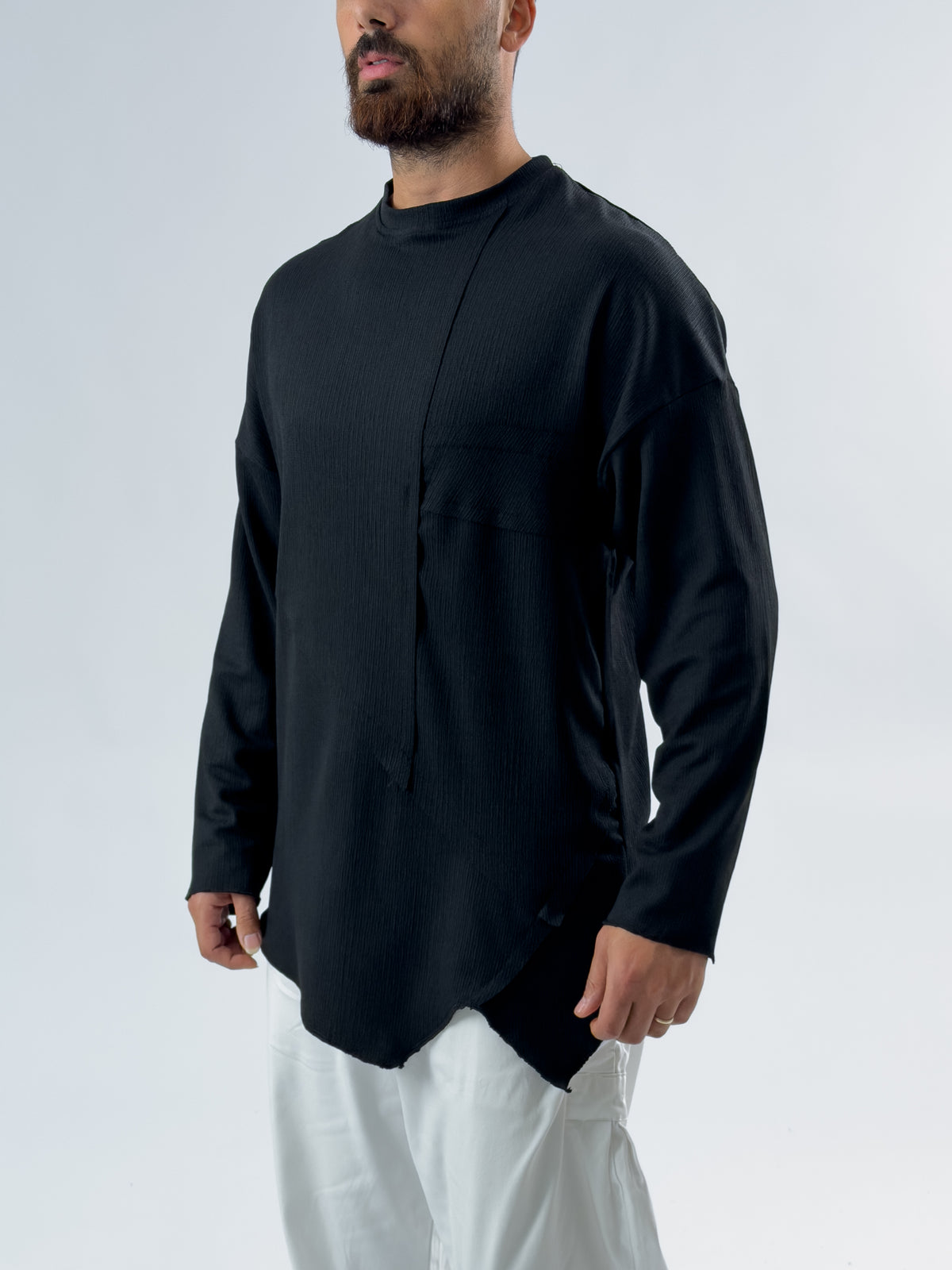 Asimetrik Dikişli Siyah Erkek Sweatshirt COC3455