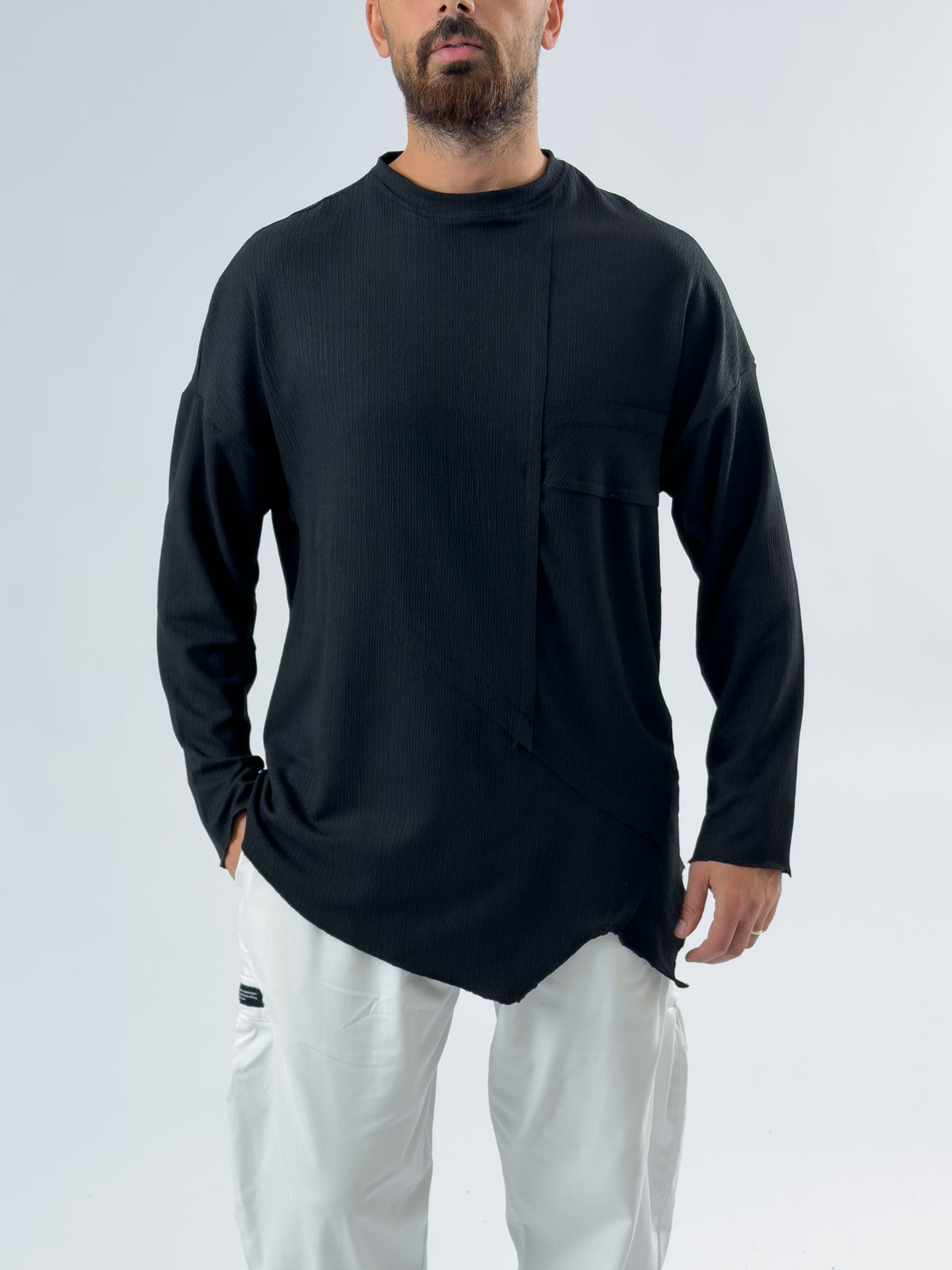 Asimetrik Dikişli Siyah Erkek Sweatshirt COC3455
