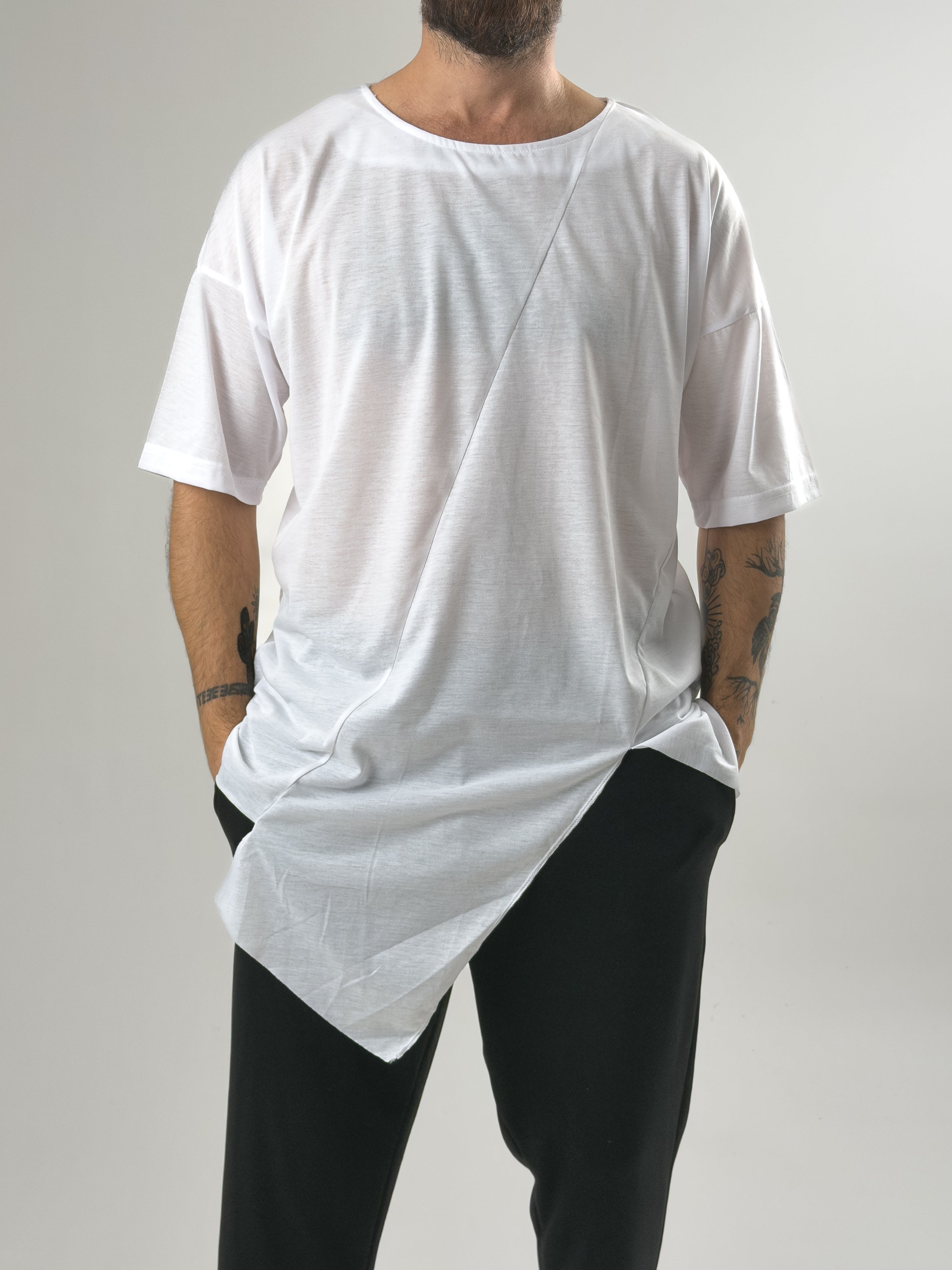 Asimetrik Erkek Beyaz T-Shirt COC2581