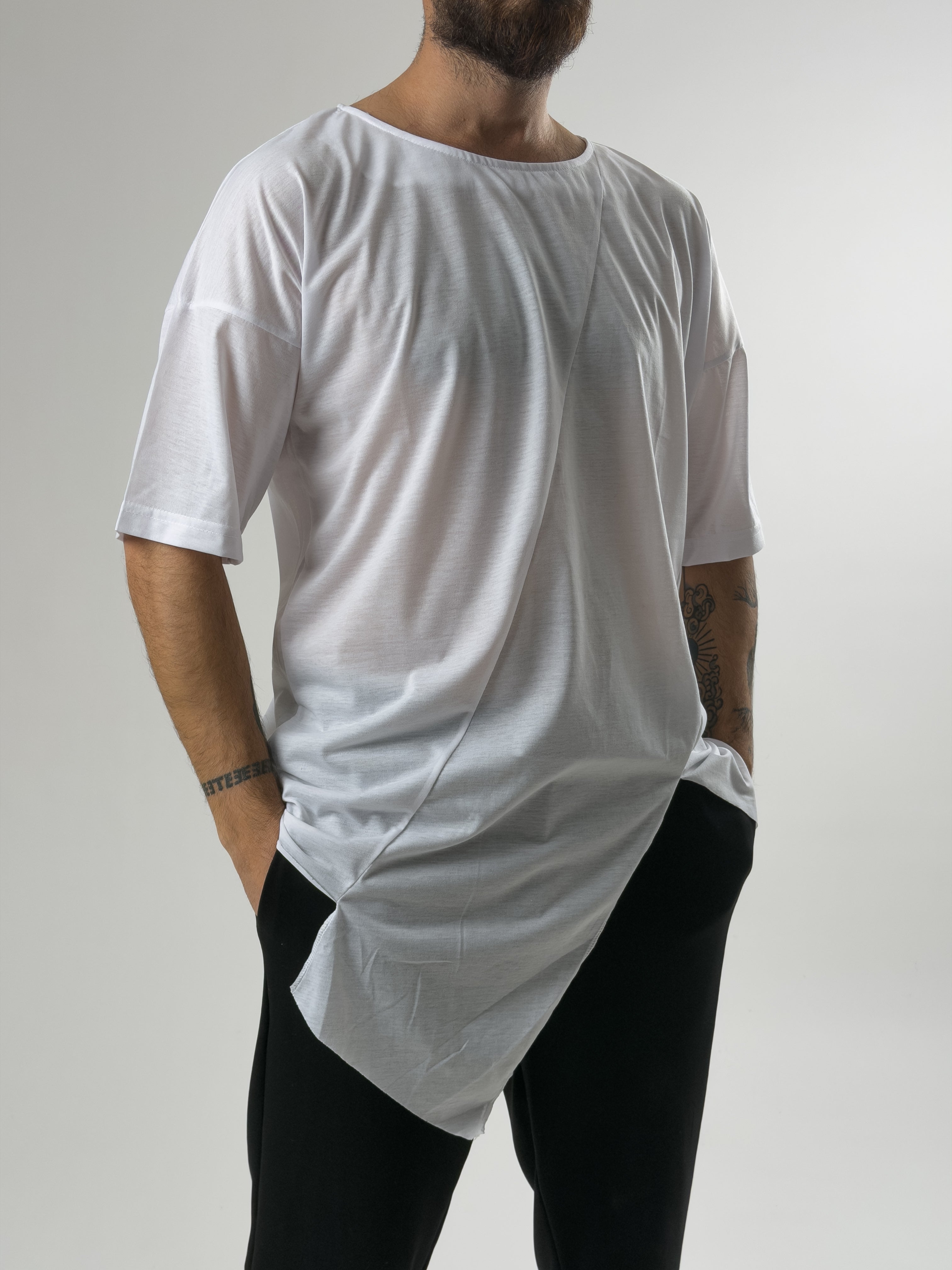 Asimetrik Erkek Beyaz T-Shirt COC2581