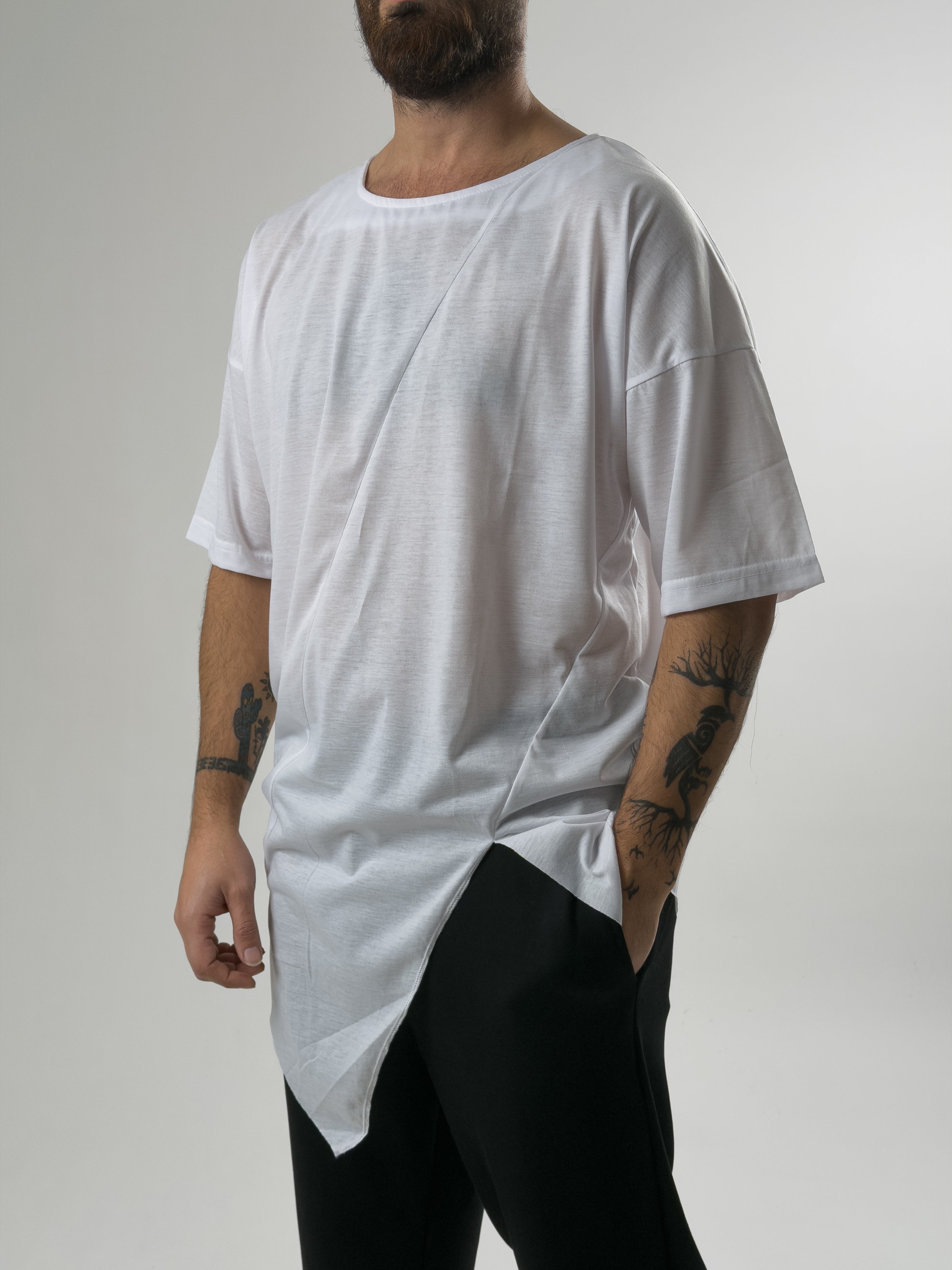 Asimetrik Erkek Beyaz T-Shirt COC2581