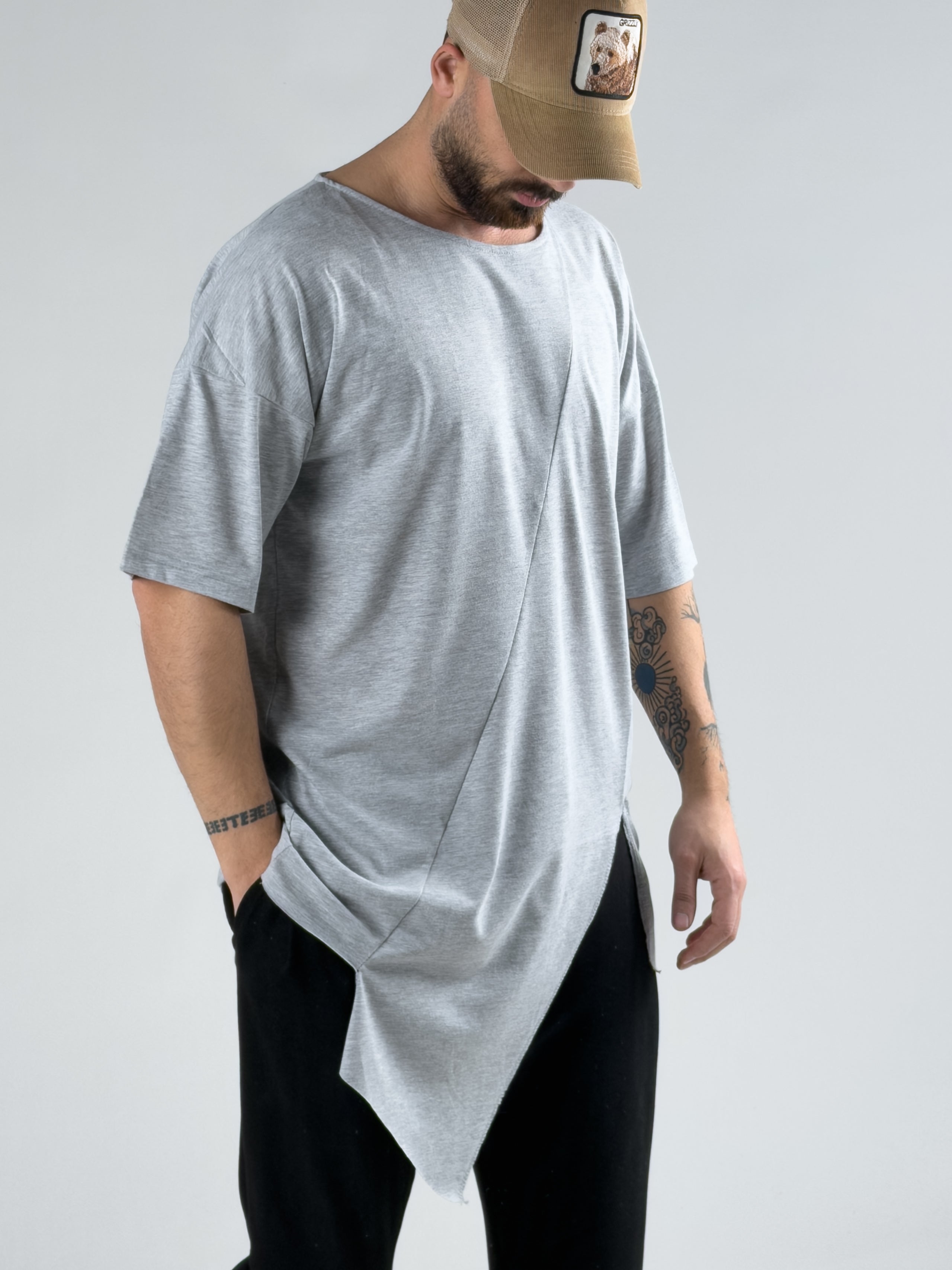 Asimetrik Gri Erkek T-Shirt COC2992