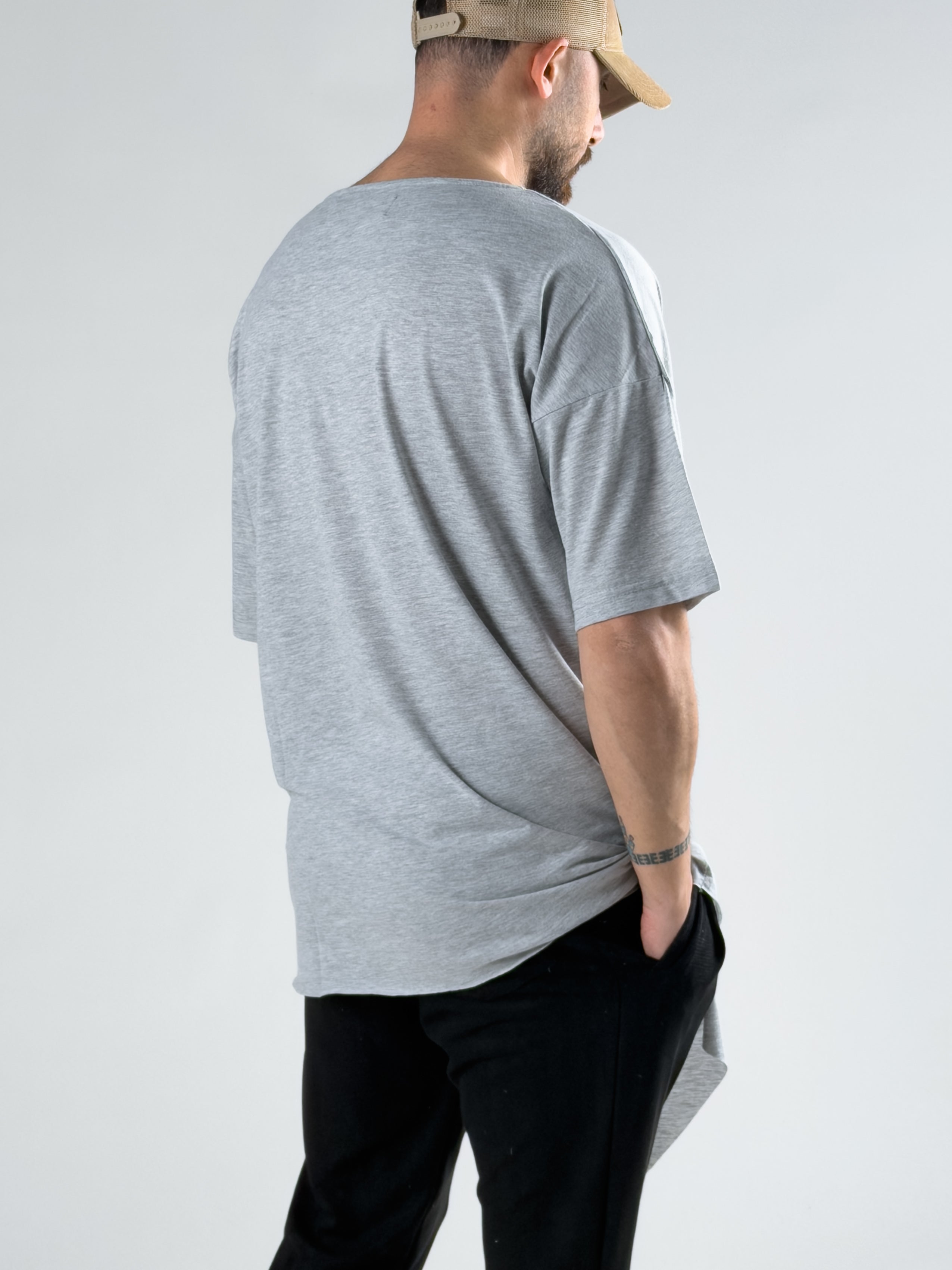 Asimetrik Gri Erkek T-Shirt COC2992