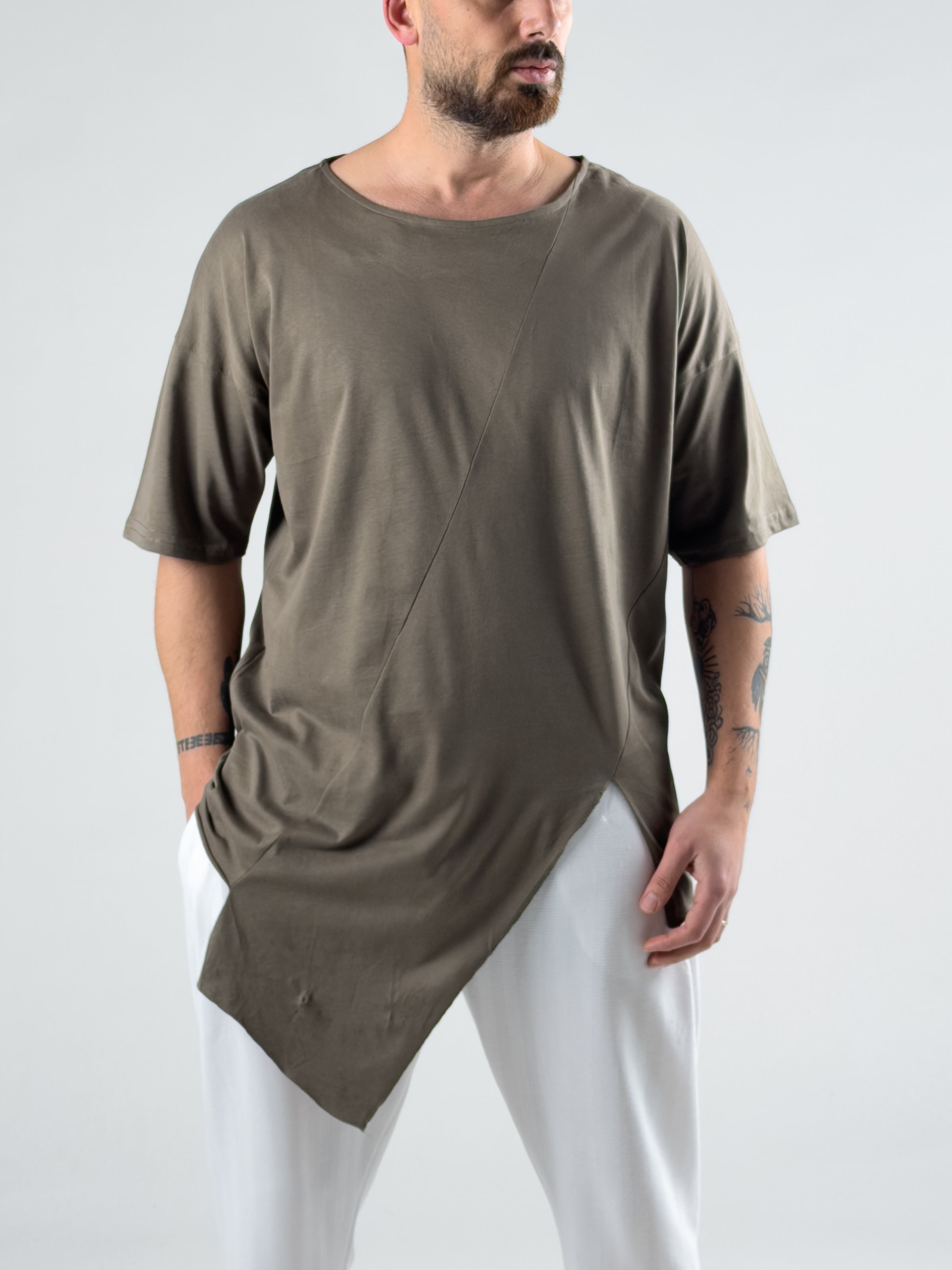 Asimetrik Haki Erkek T-Shirt COC2995