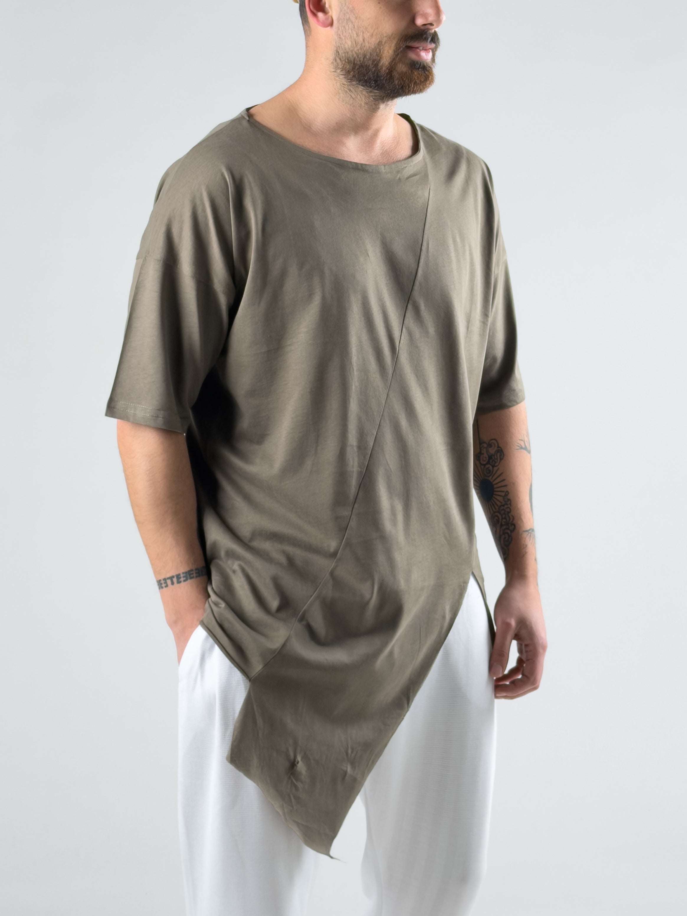 Asimetrik Haki Erkek T-Shirt COC2995