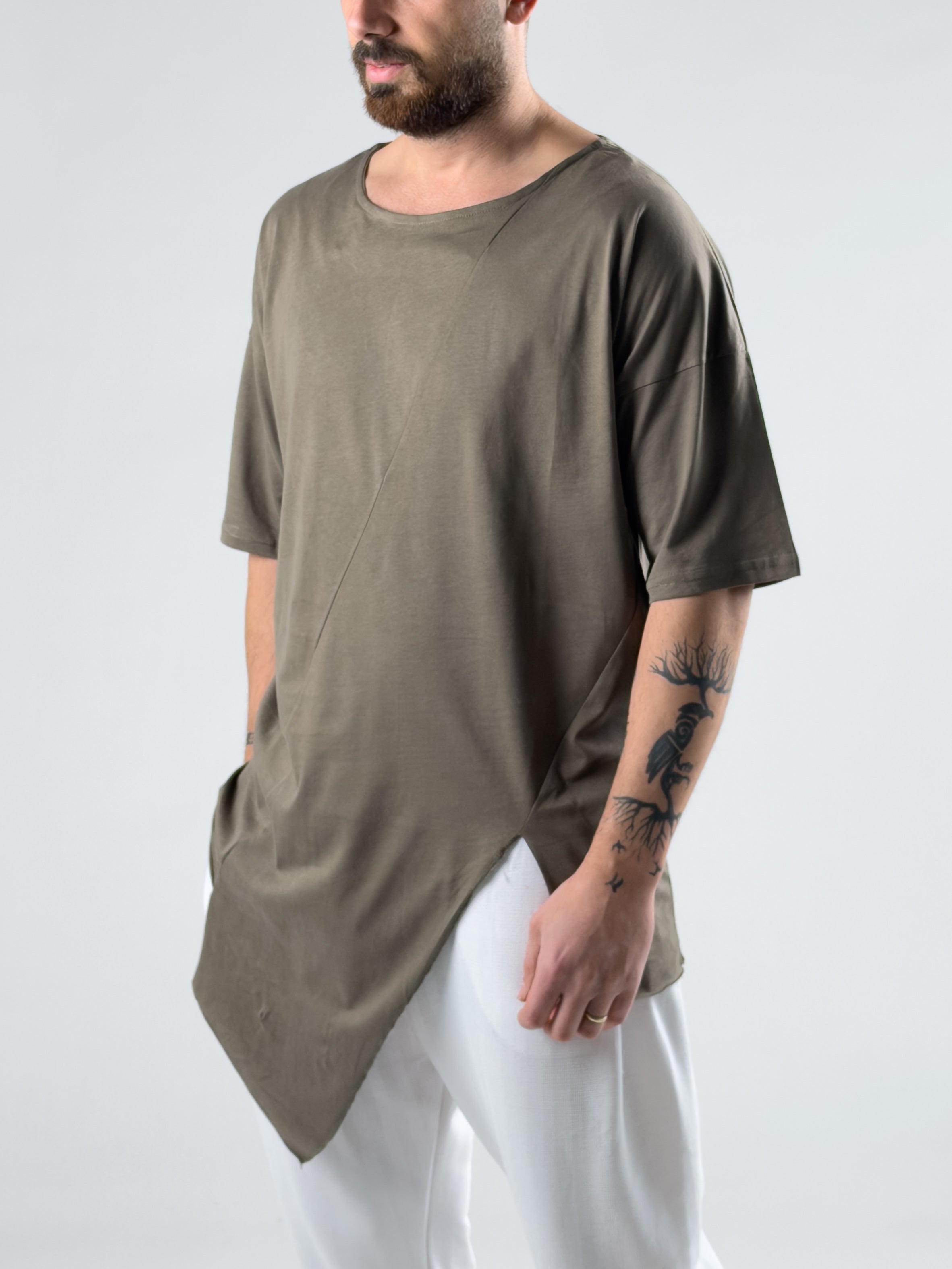 Asimetrik Haki Erkek T-Shirt COC2995