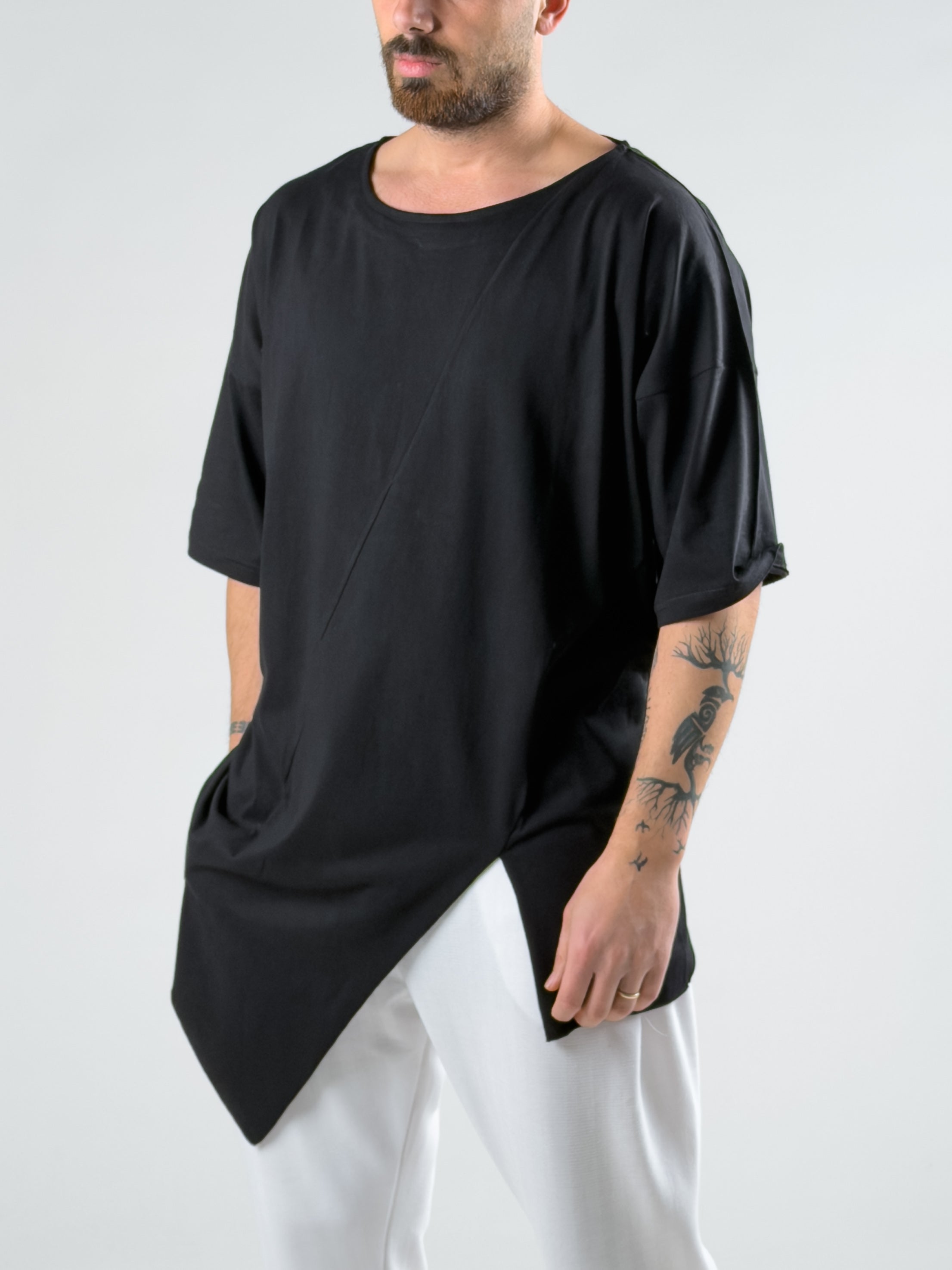 Asimetrik Siyah Erkek T-Shirt COC2994