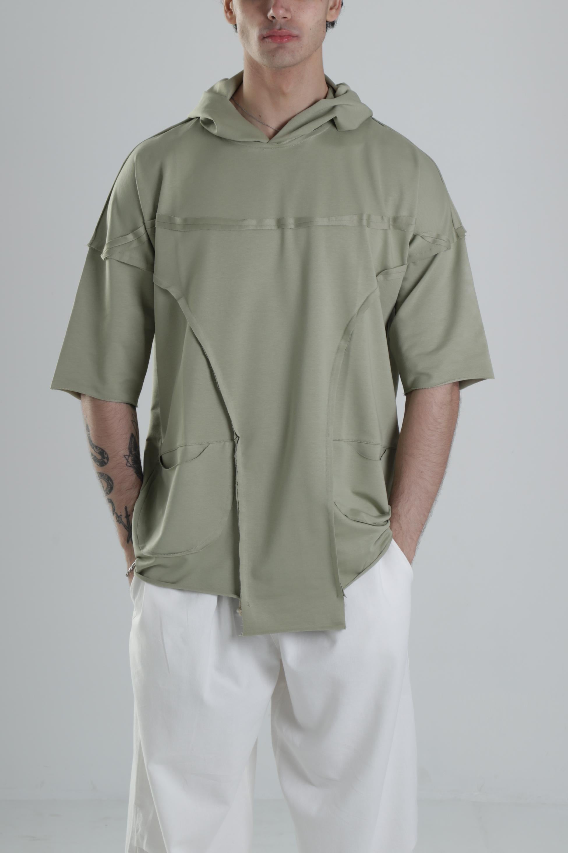 Avangart Yeşil Kapüşonlu T-Shirt COC2413