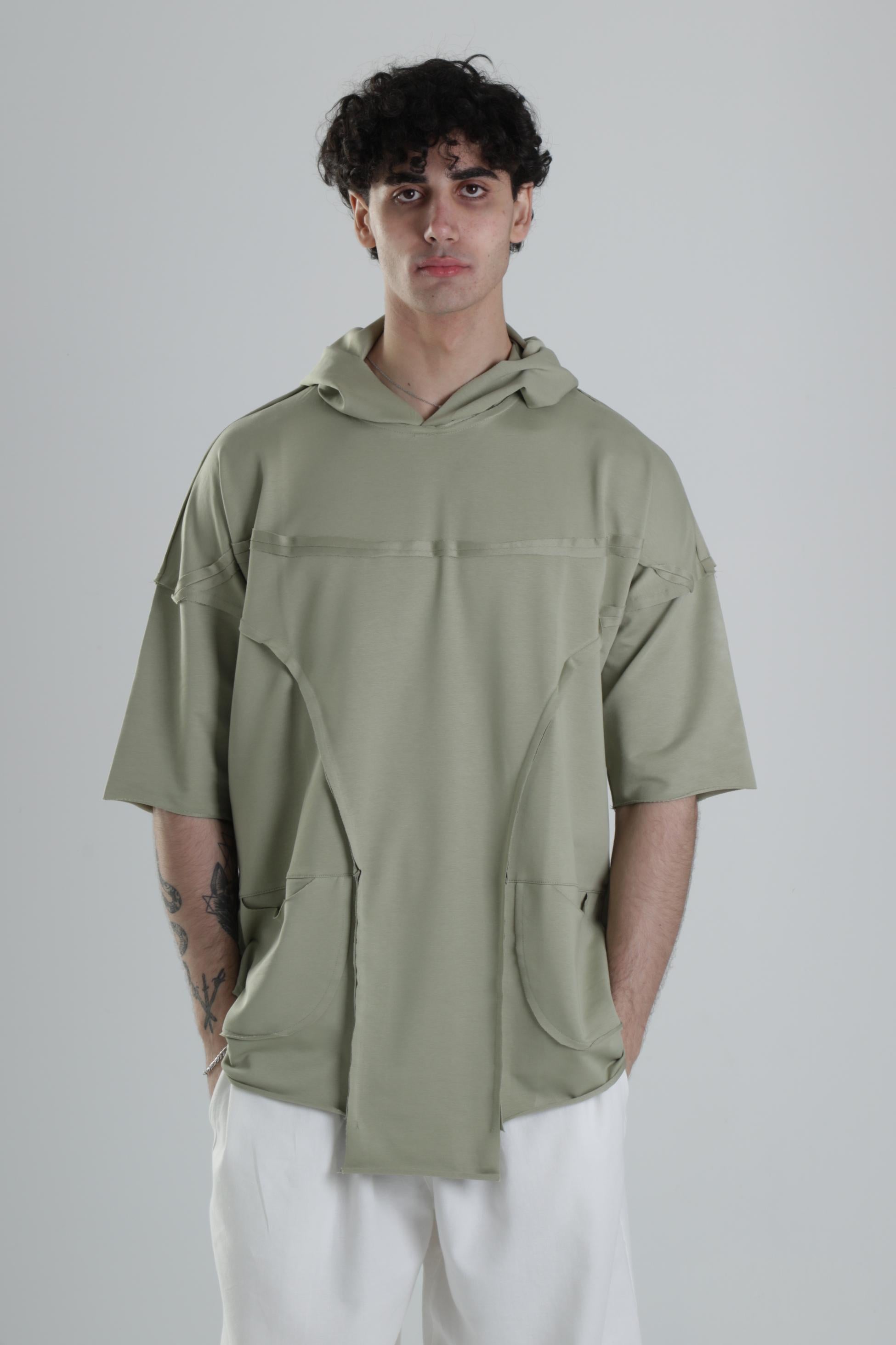 Avangart Yeşil Kapüşonlu T-Shirt COC2413