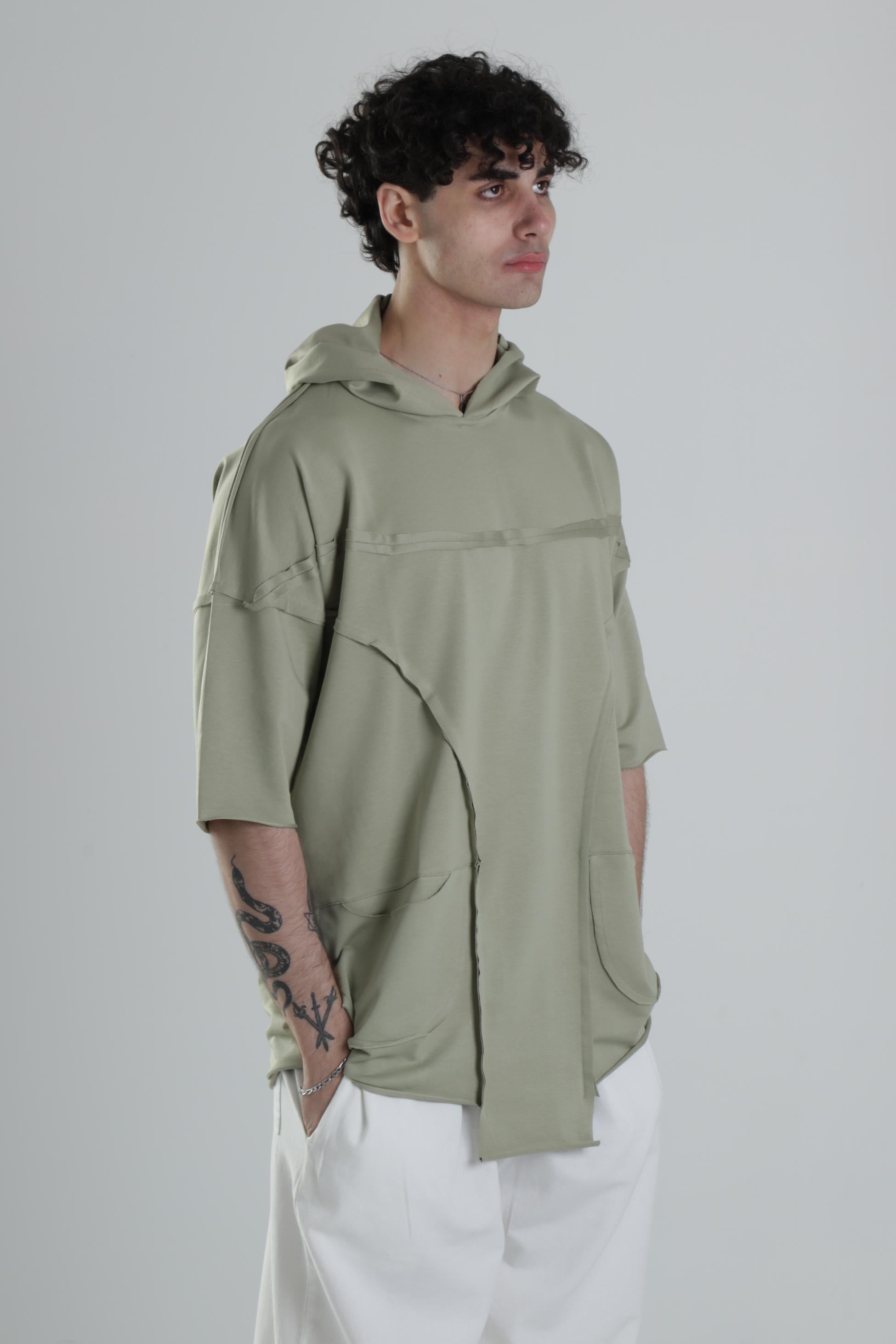 Avangart Yeşil Kapüşonlu T-Shirt COC2413