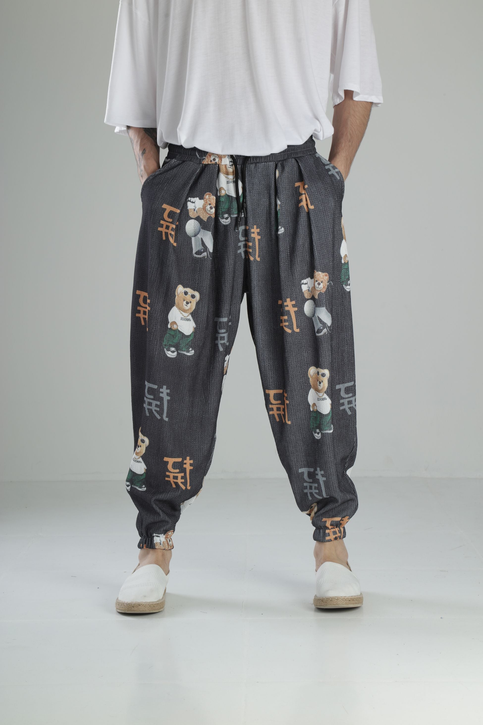 Ayıcık Desenli Bürümcük Kumaş Pileli Yarım Şalvar COC2415