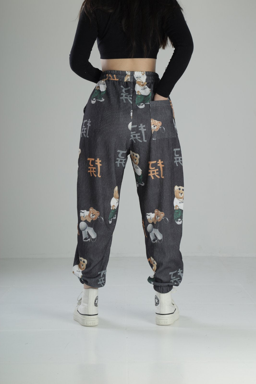 Ayıcık Desenli Rahat Kesim Bürümcük Jogger Pantolon COC2416