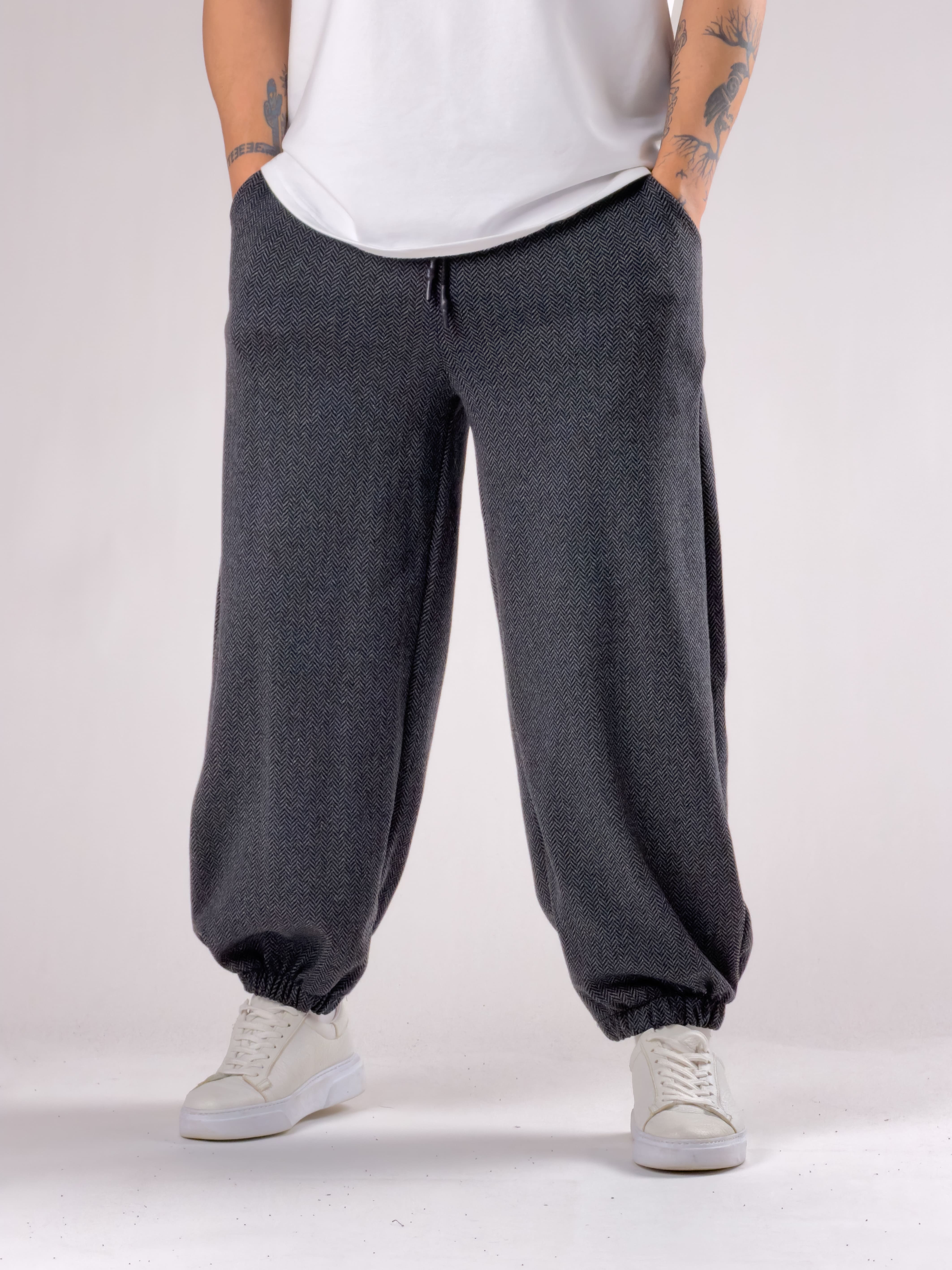 Balık Sırtı Desenli Antrasit Baggy Pantolon COC2781