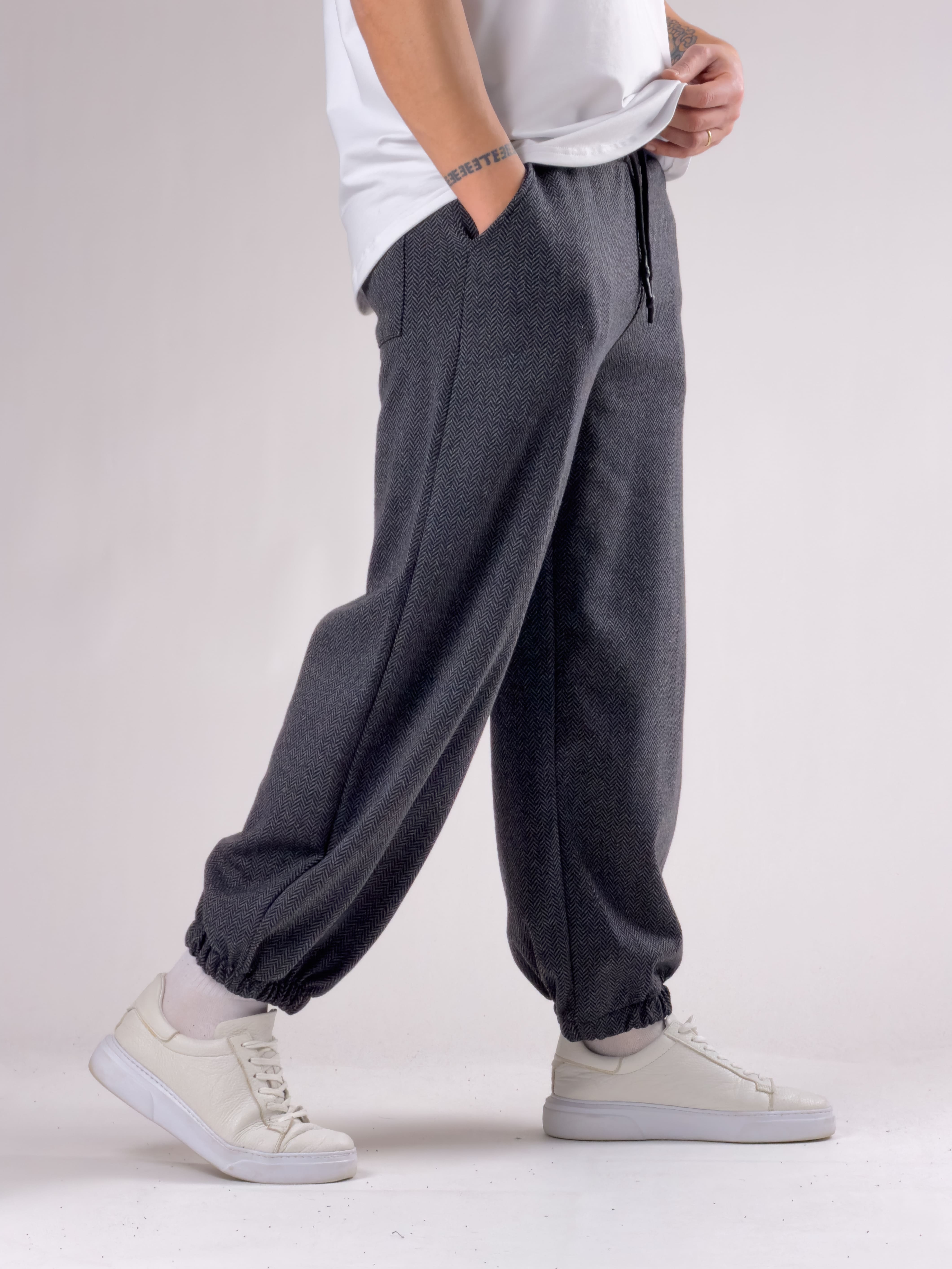 Balık Sırtı Desenli Antrasit Baggy Pantolon COC2781