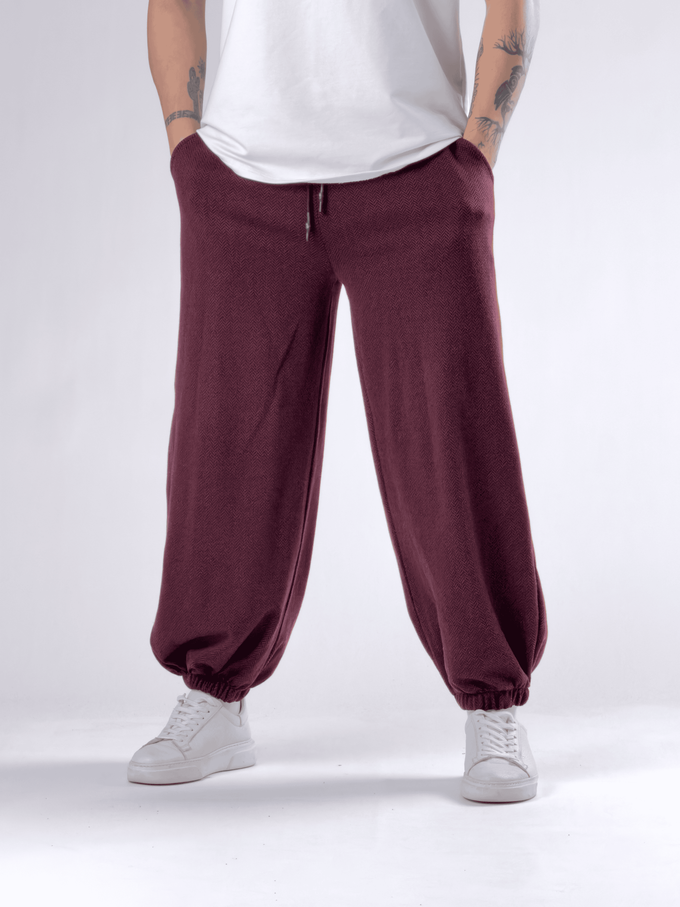 Balık Sırtı Desenli Bordo Erkek Baggy Pantolon COC2776