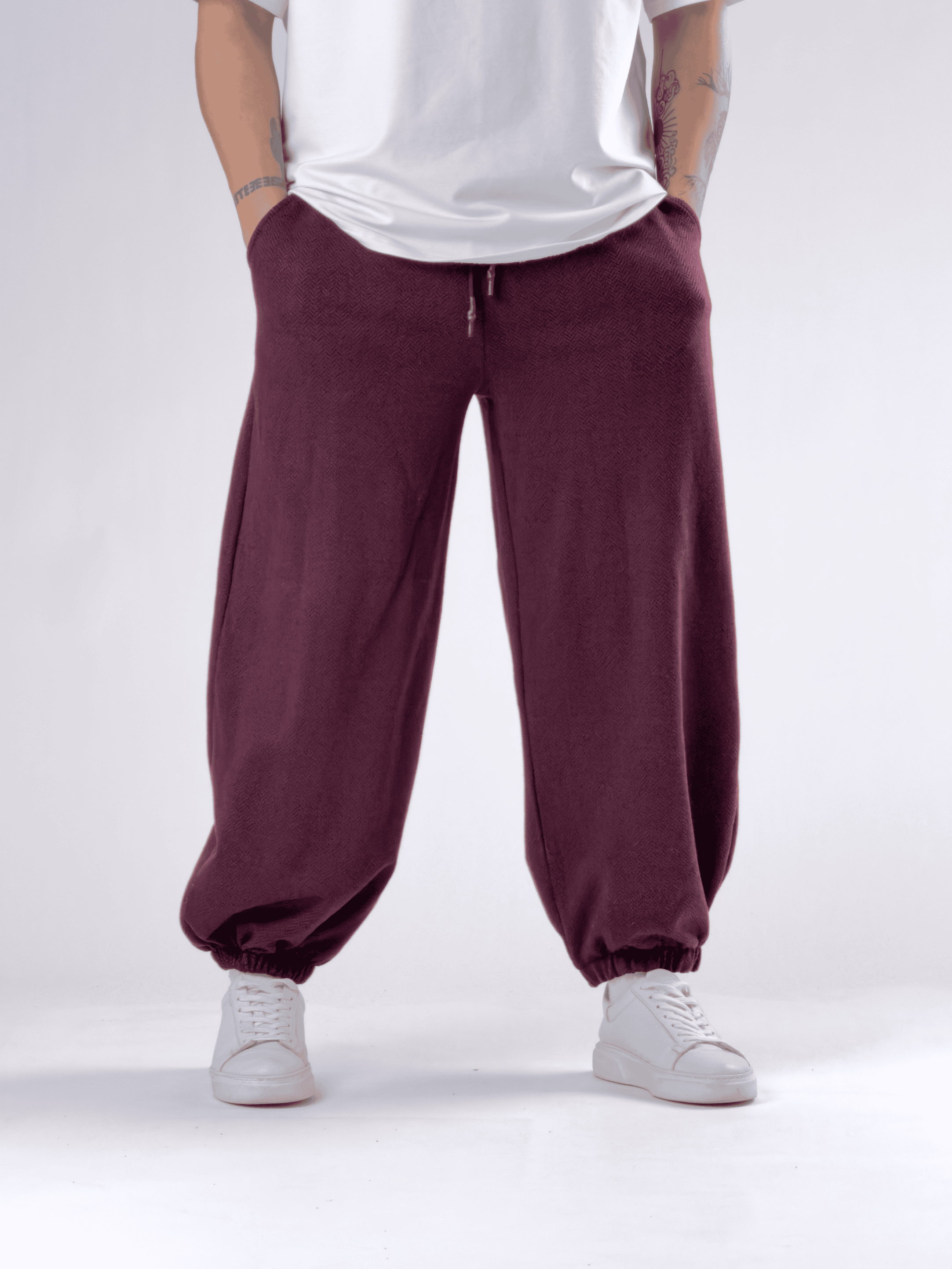Balık Sırtı Desenli Bordo Erkek Baggy Pantolon COC2776