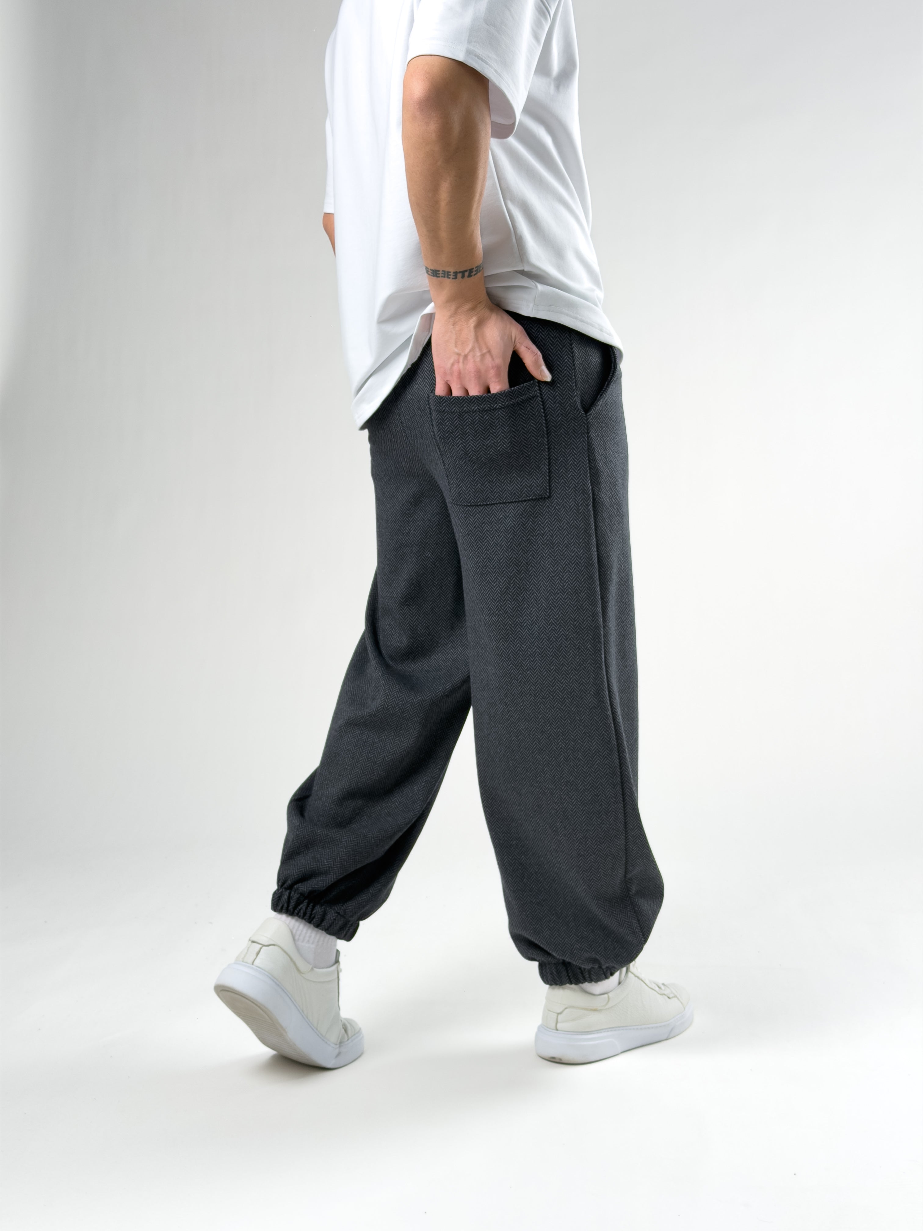 Balık Sırtı Desenli Gri Erkek Baggy Pantolon COC2745