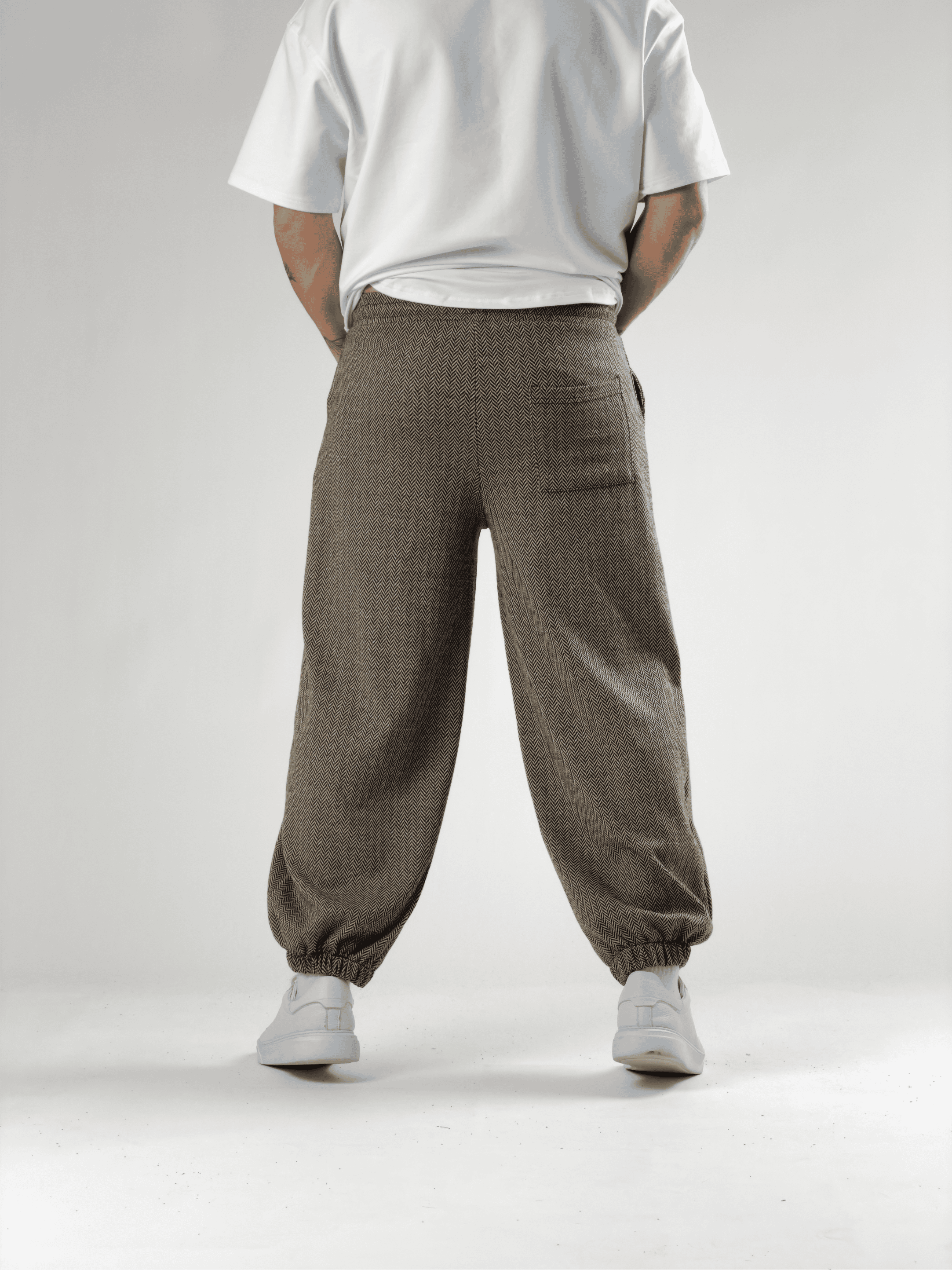 Balık Sırtı Desenli Kahve Baggy Pantolon COC2783